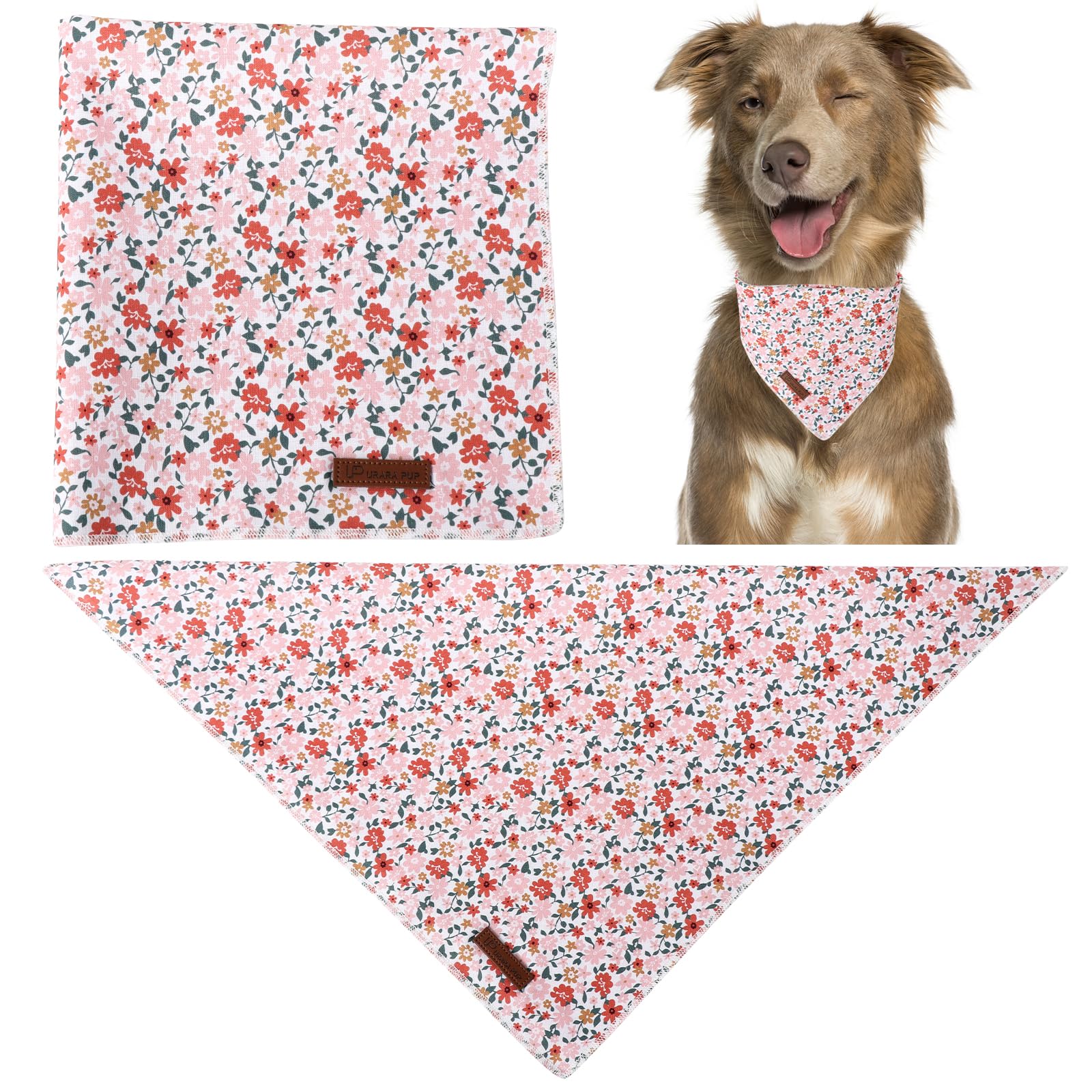 Summer Dog Bandana, Up Urara Pup Orange Bandana For Small Large Dogs, Cotton Handkerchief Cute Little Flower Puppy Triangle Bid