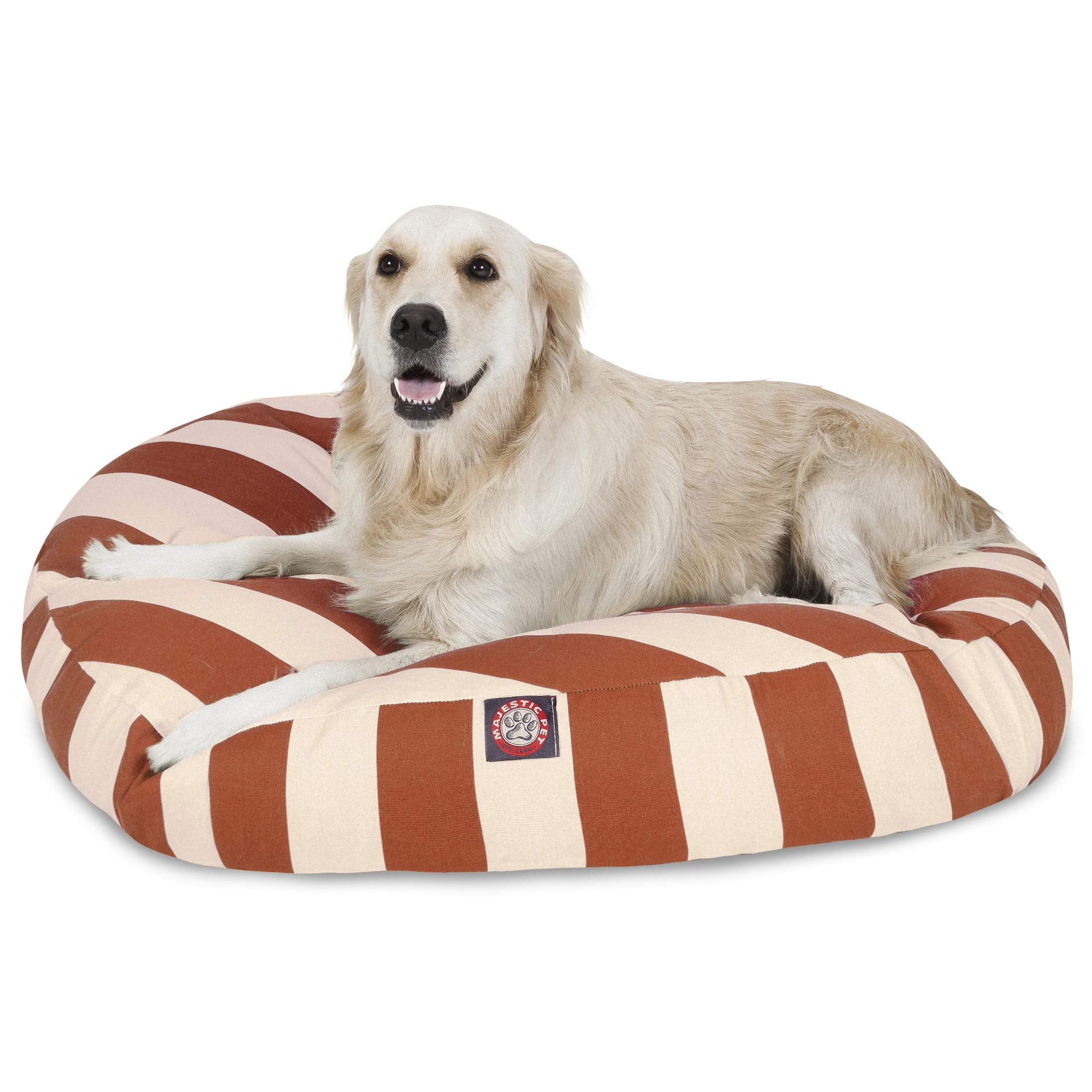 Burnt Orange Vertical Stripe Large Round Indoor Outdoor Pet Dog Bed With Removable Washable Cover By Majestic Pet Products