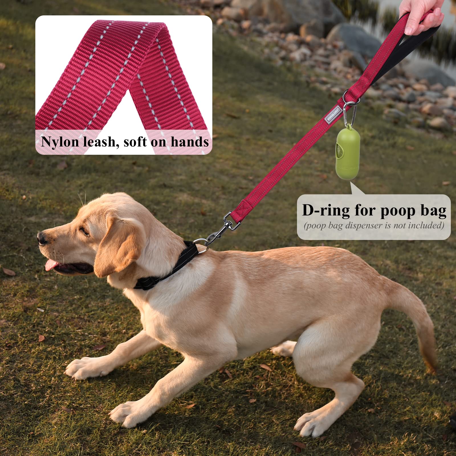 Vivaglory Short Dog Leash For Medium & Large Dogs, 24Inch, Red