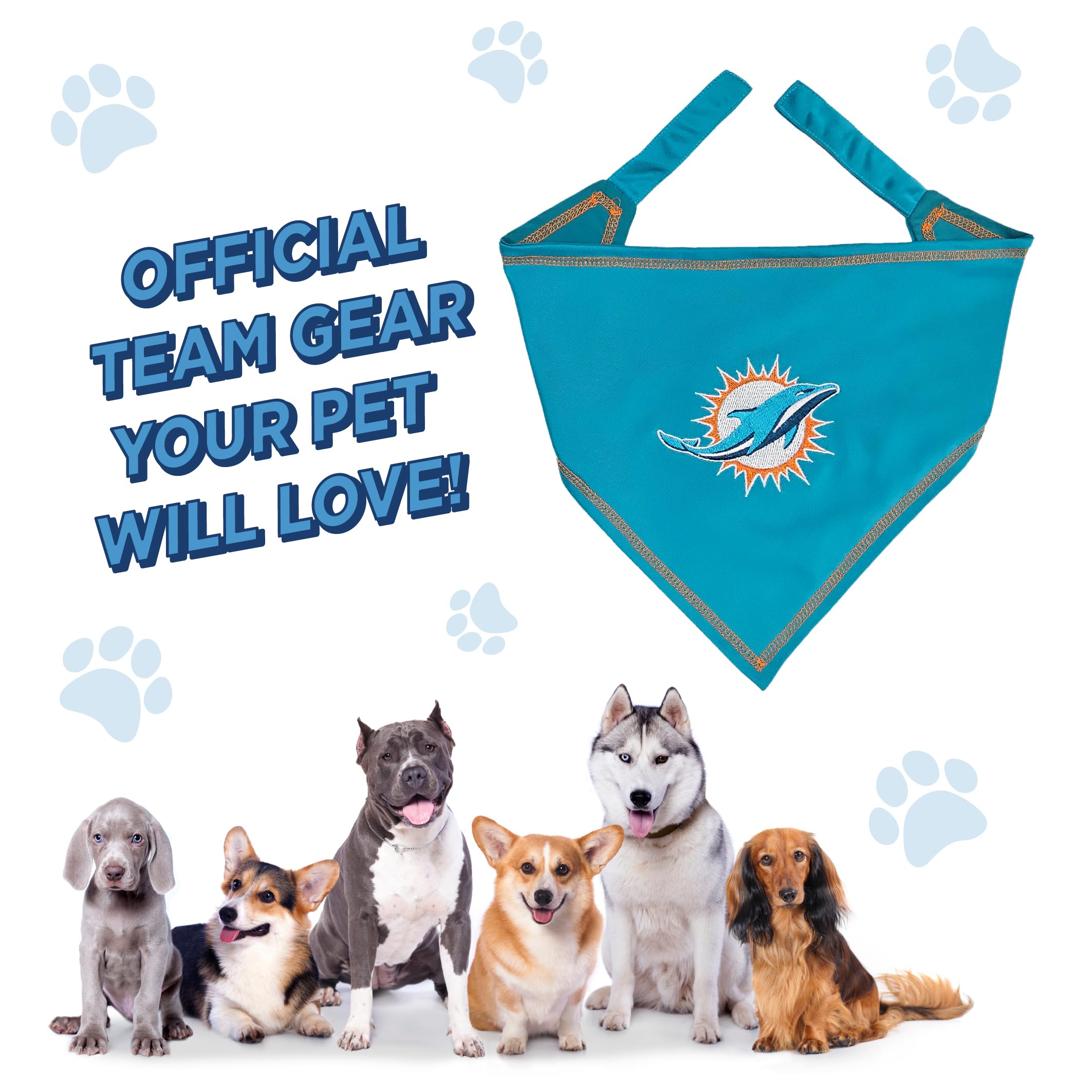 Pets First Nfl Miami Dolphins Tie Bandana, Small/Medium. Dog Bandana Scarf Bib For Pet Cat Dog. The Ultimate Game-Day, Party Ban