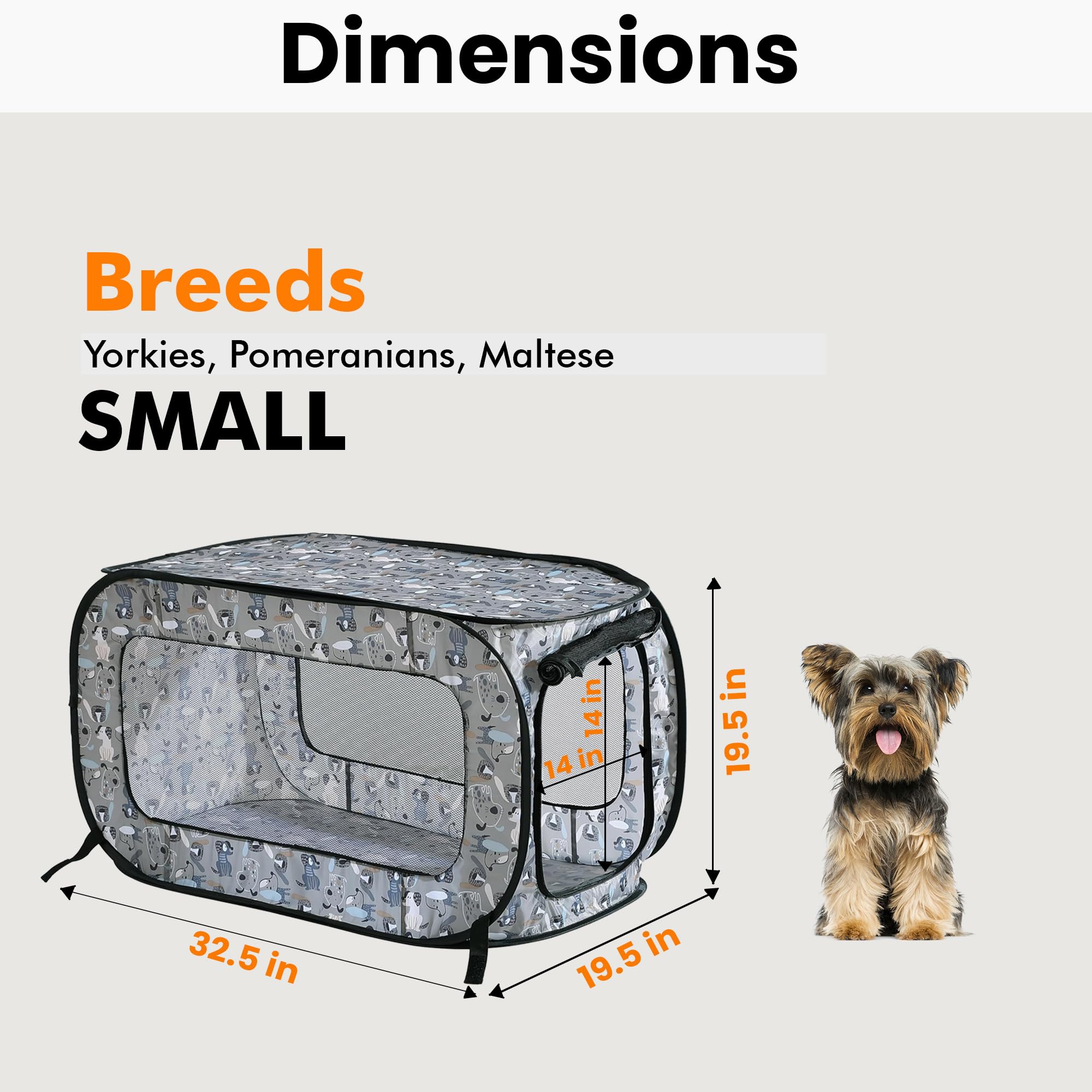 Beatrice Home Fashions Portable Pop Up Kennel Crate, 32.5"L x 19.5"W x 19.5"H, Polyester, Tail Waggers Color, Model PR