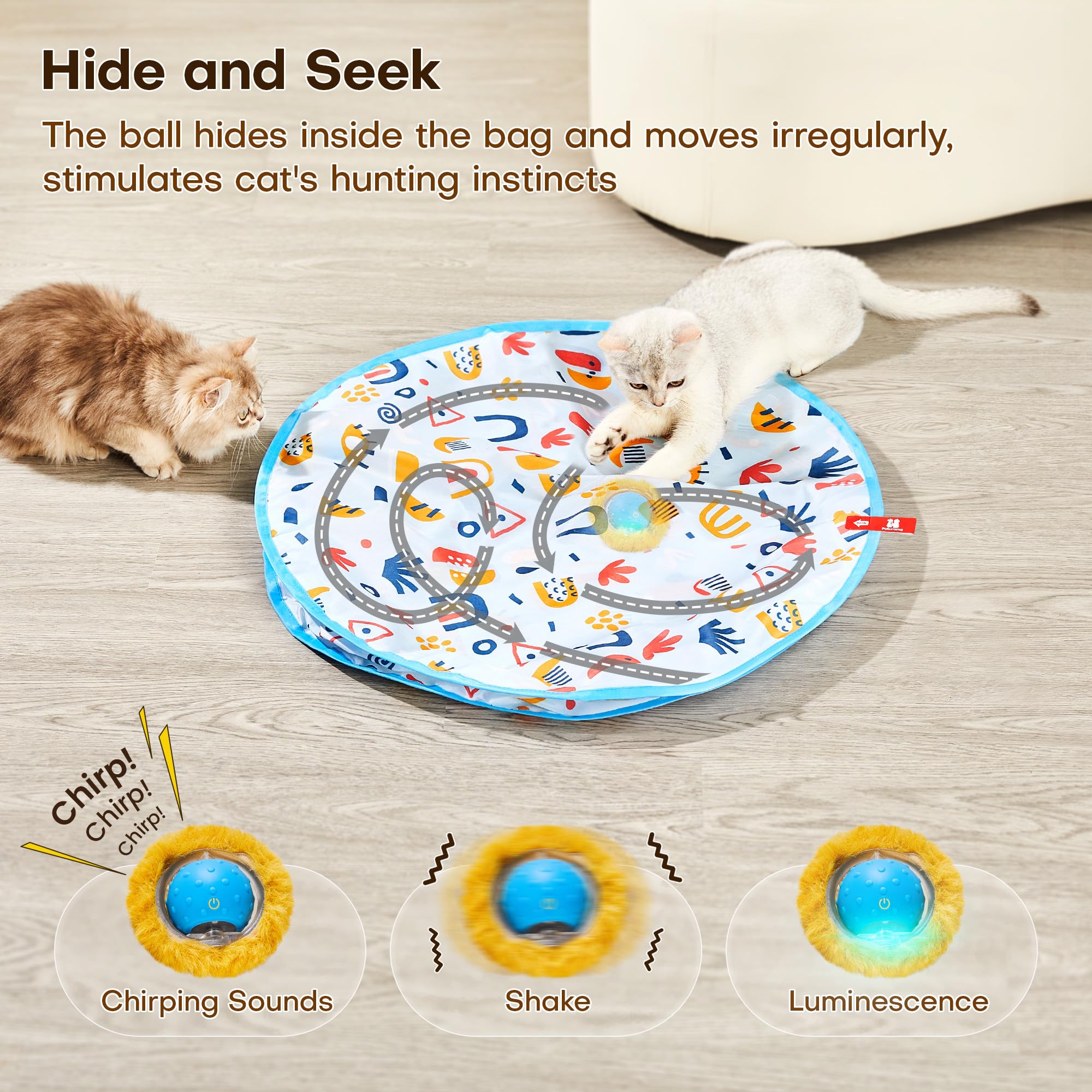 Potaroma Interactive Cat Toys, Fast Moving Ball In Play Mat, Automatic Motion Activated Ball Hide And Seek For Indoor Exercise K