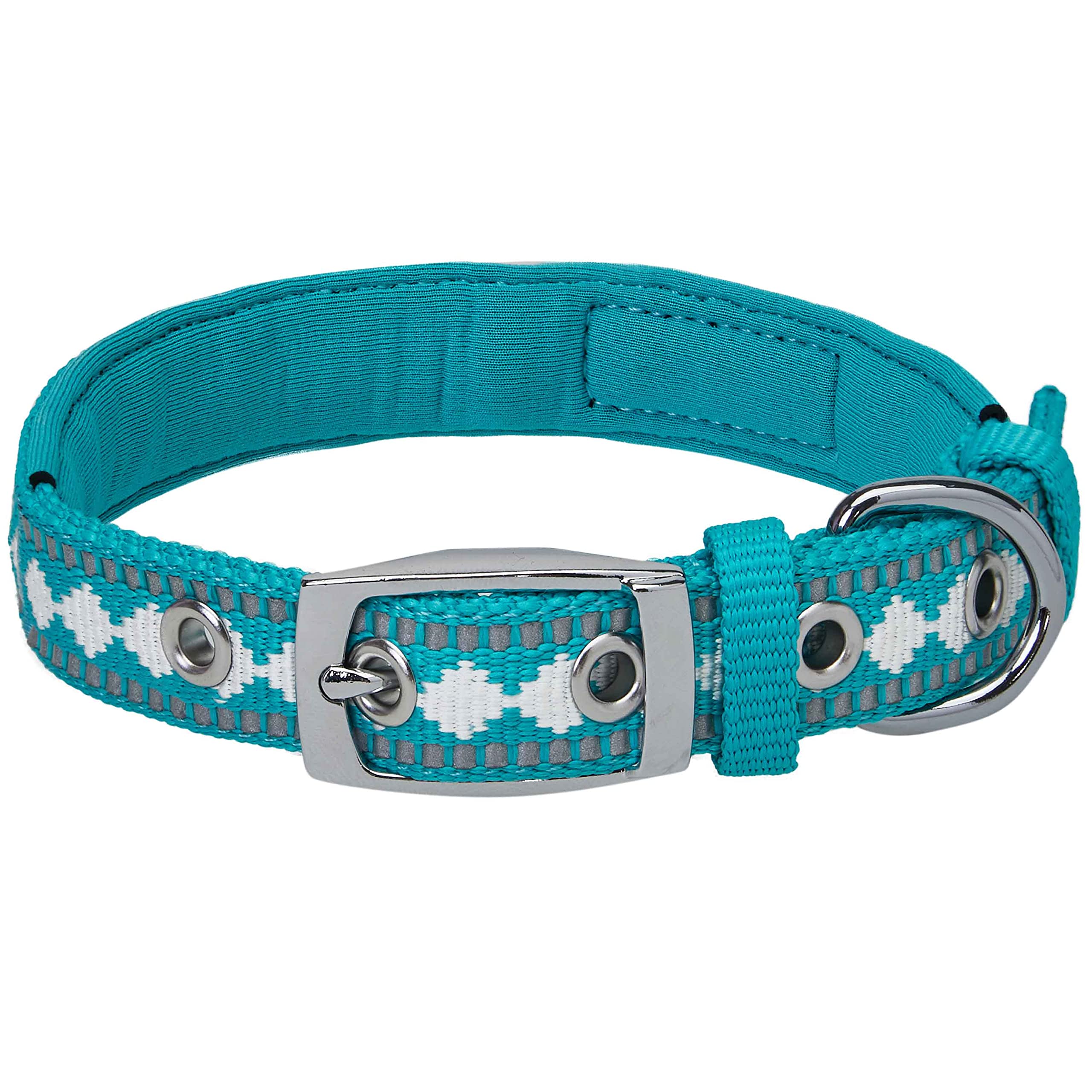 Blueberry Pet Soft & Safe 3M Reflective Jacquard Neoprene Padded Adjustable Dog Collar With Metal Buckle - Peacock, Neck 13-16.5