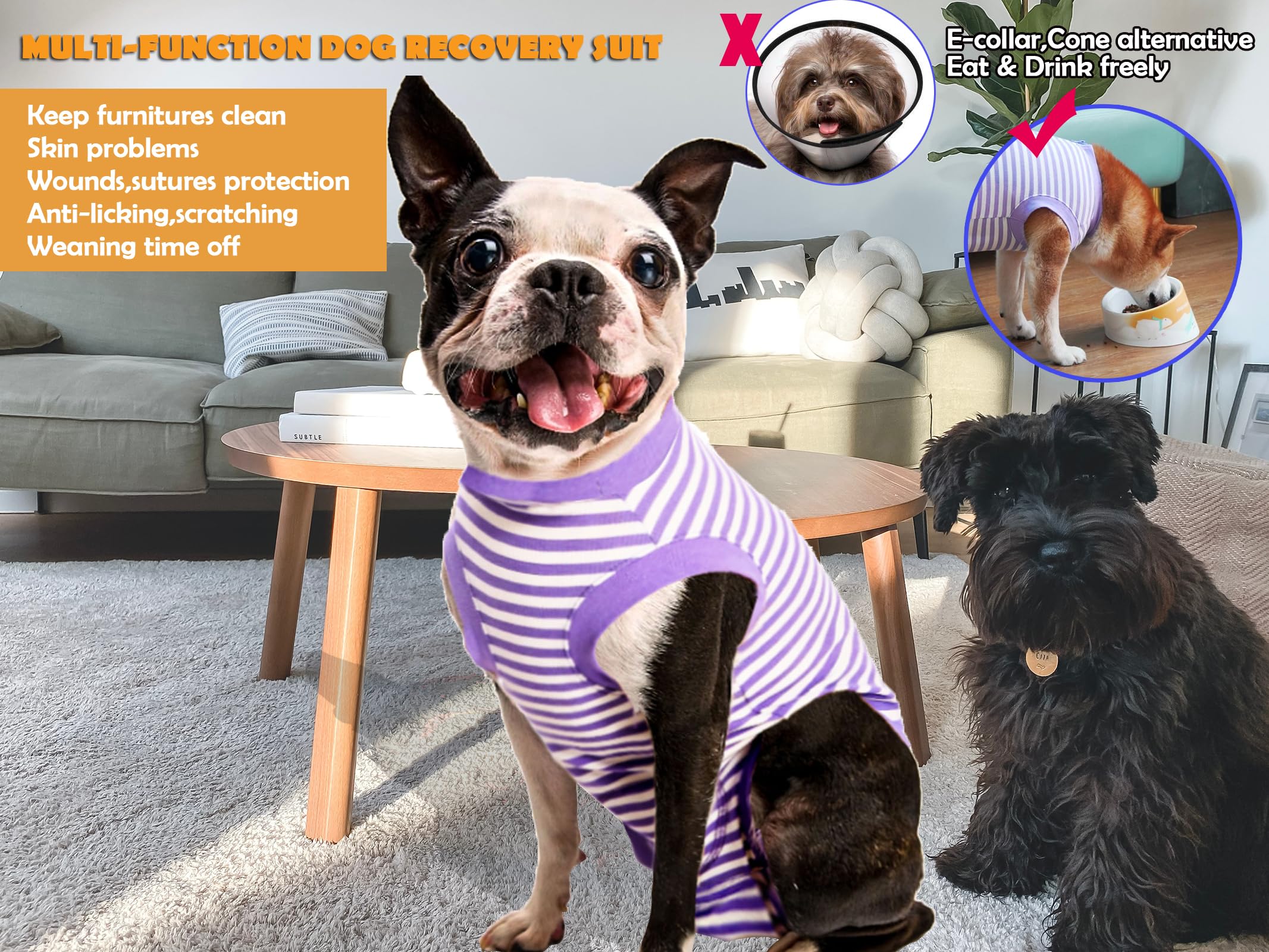 Sychien Dog Recovery Suit Small,Female Spay Male Surgery Recovery Shirt,Soft Combed Cotton Surgical Puppy Suit,S Purple-White St