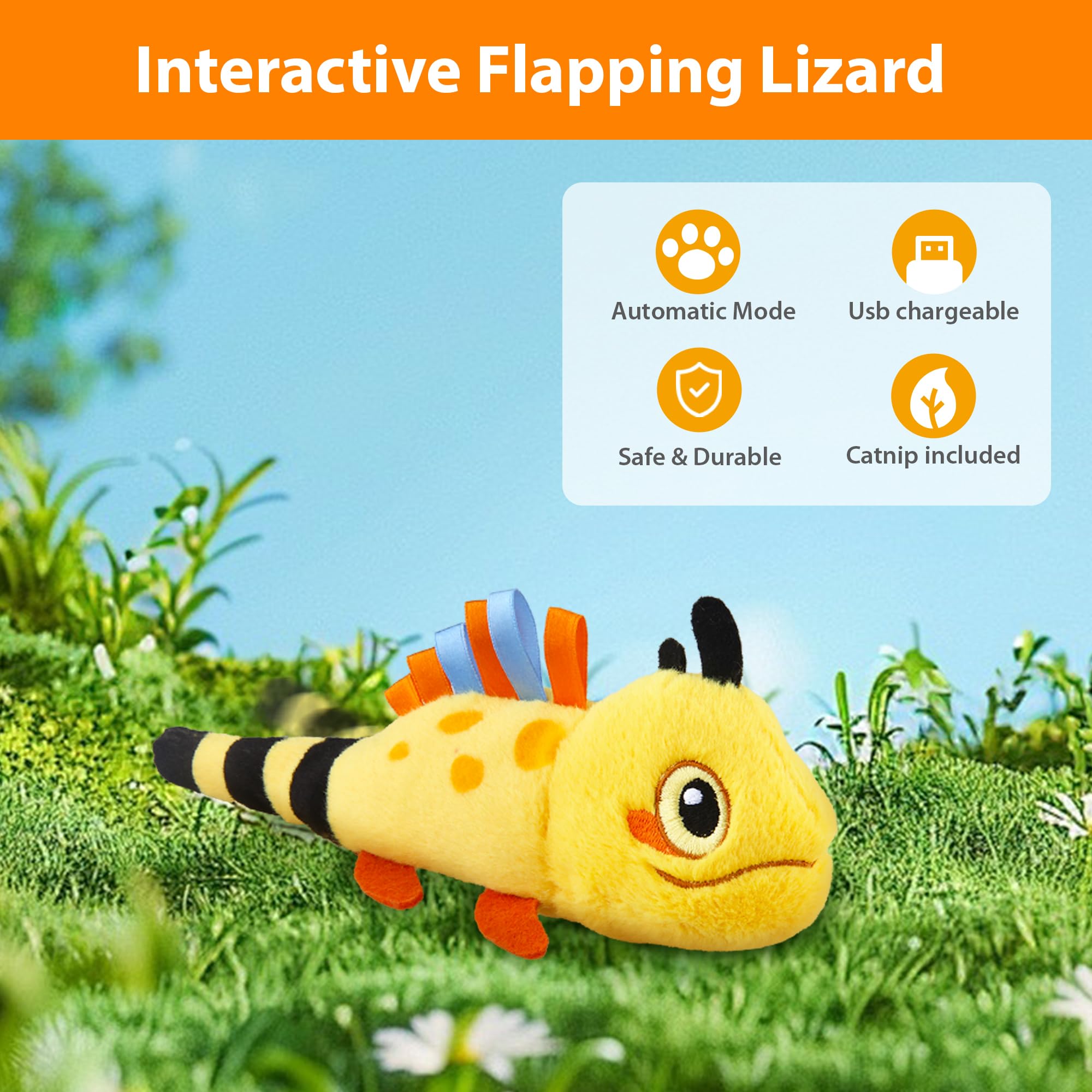 Petgeek Gigwi Flapping Cat Toys For Indoor Cats, Rechargeable Lifelike Interactive Lizard Cat Toy Tweet, 2 Modes Wagging Tail Ca