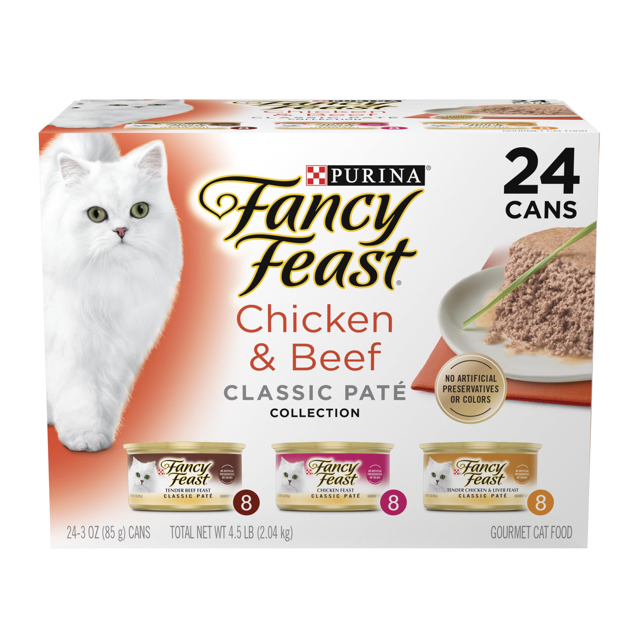 Purina Fancy Feast Chicken and Beef Classic Pate Collection Grain Free Wet Cat Food Variety Pack - (Pack of 24) 3 Oz. Pull-Top C