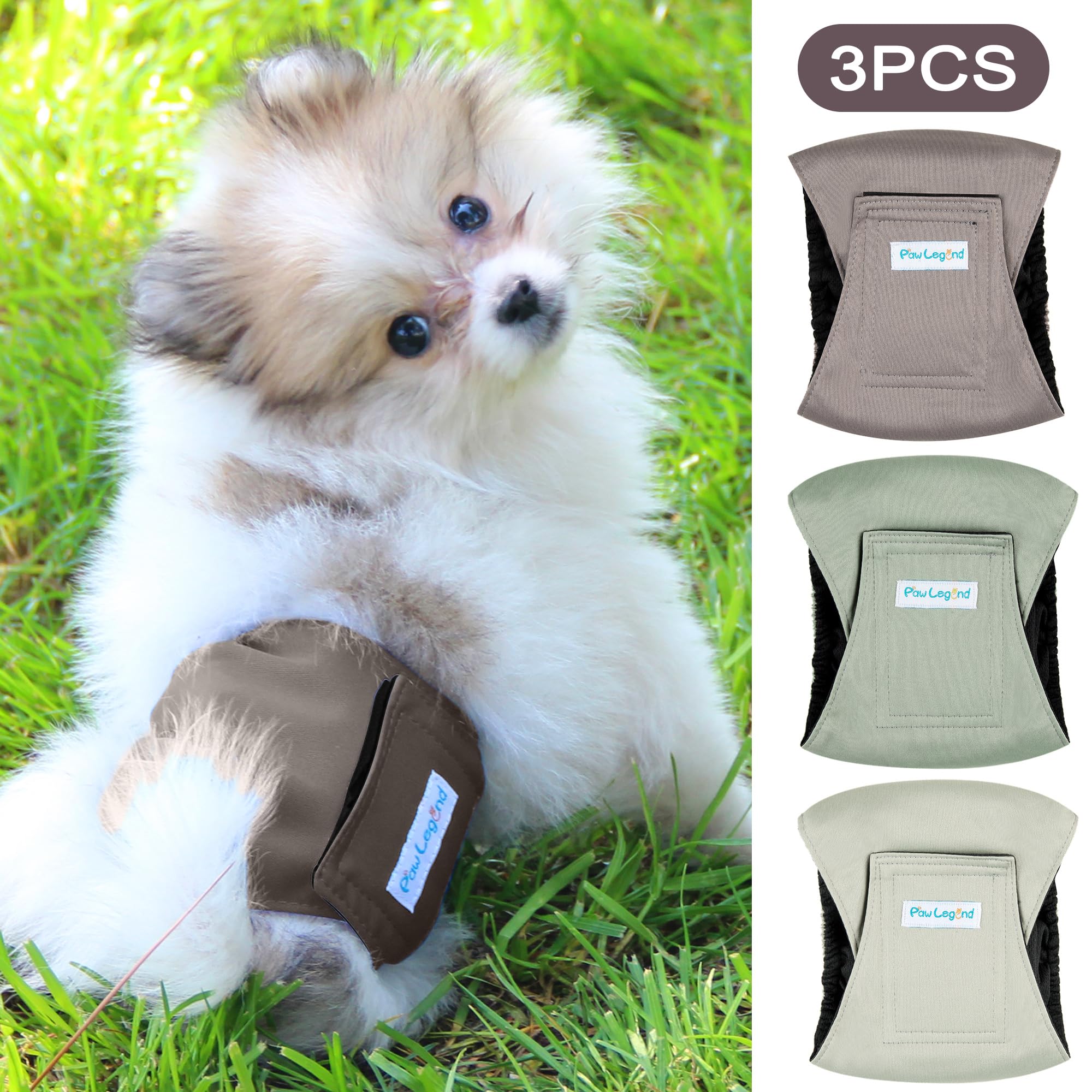 Paw Legend Washable Dogs Diapers Male Dog Belly Bands for Male Dogs Diapers Reusable Puppy Doggie Diapers Male (3 Pack, X-Small)