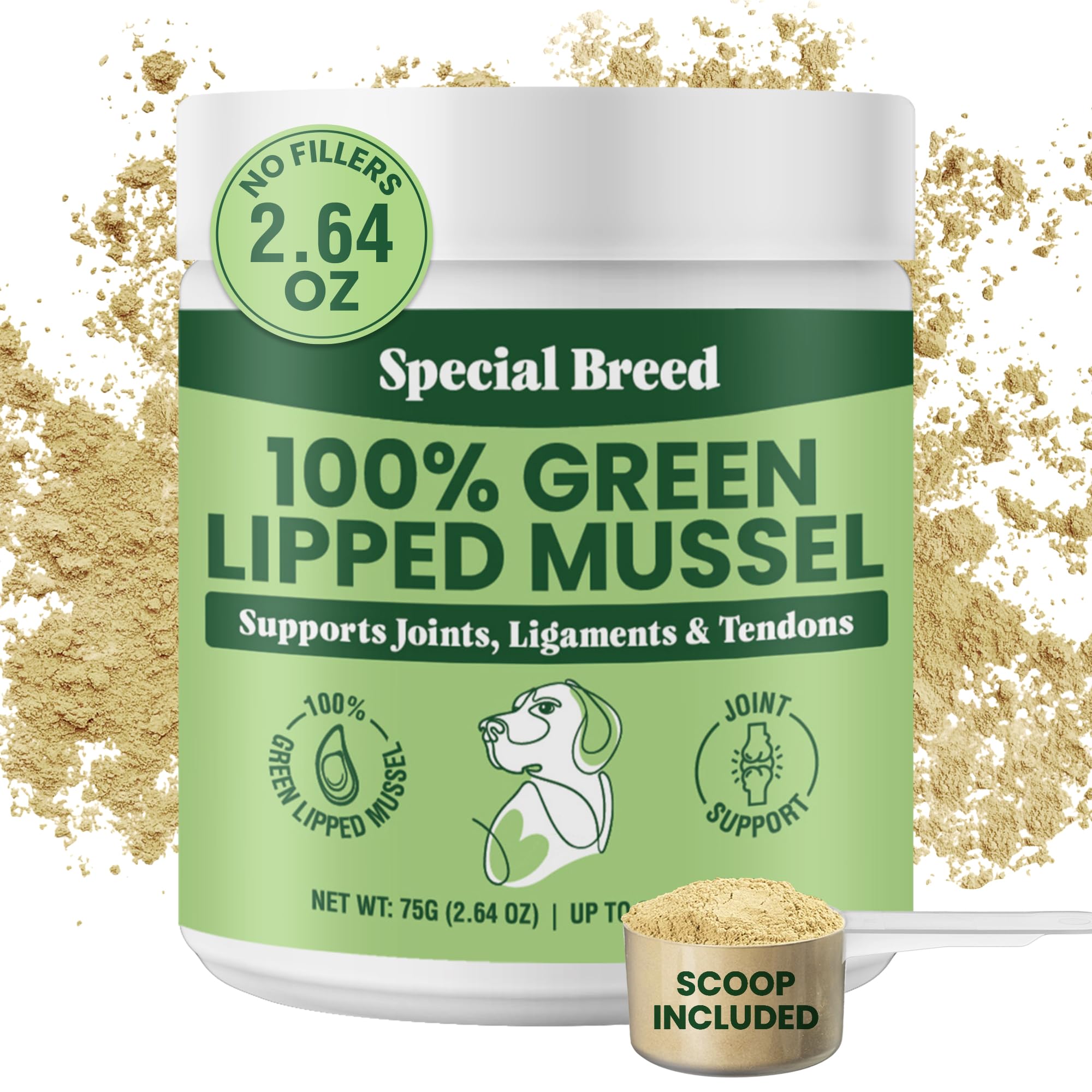 Green Lipped Mussel Powder for Dogs & Cats - 100% New Zealand Green Lipped Mussels - Natural Hip & Joint Supplement for Joints, 