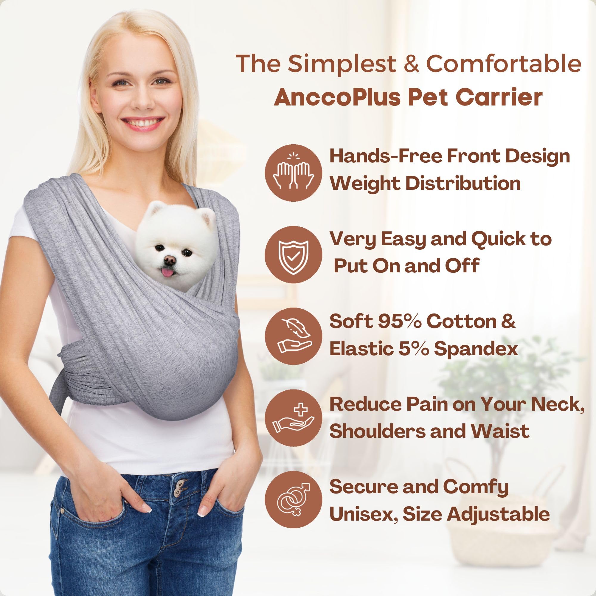 Dog Carrier For Small Dogs, Front Facing Dog Carrier Sling, Hands Free Cat Sling, Size Adjustable, Reducing Back Pain, Soft Cott