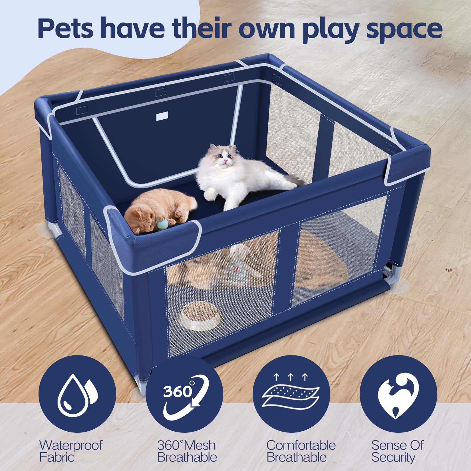 42X42X25.6 Inches Dog Playpen, Foldable Portable Soft Puppy Playpen With Gate, Thickened Fabric Mesh Dog Fence With High-Strengt