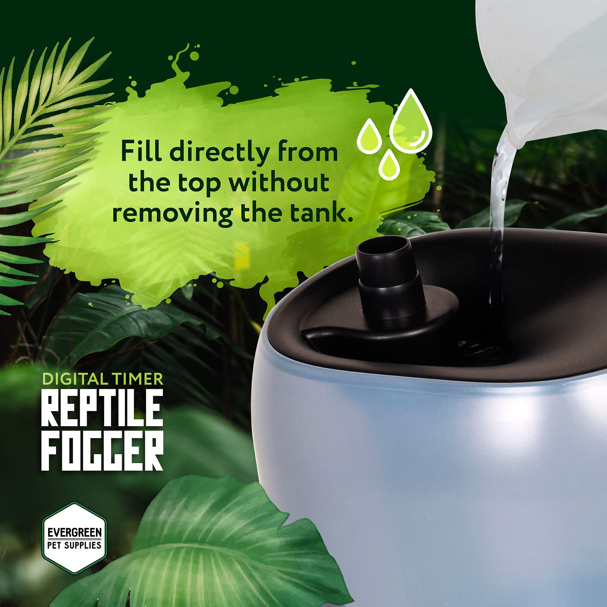 Evergreen Pet Supplies Reptile Humidifier/Fogger - 4L Tank - New Digital Timer - Add Water From Top! For Reptiles/Amphibians/Herps - Compatible With All Terrariums And Enclosures