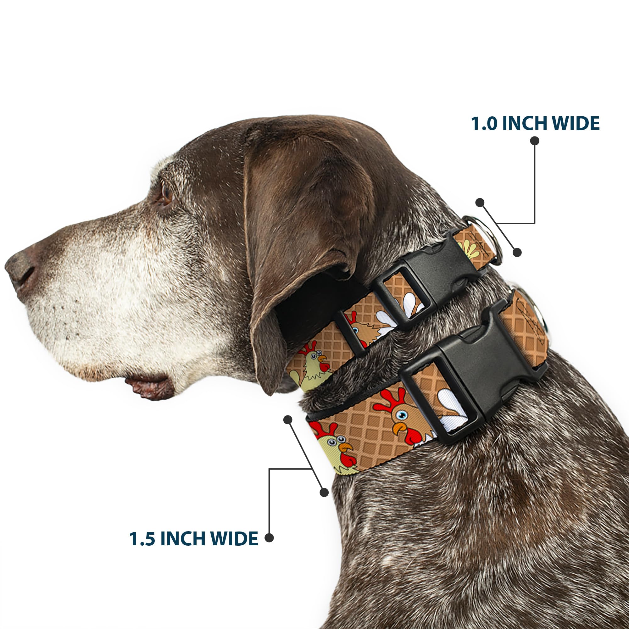 Buckle-Down Plastic Clip Collar - Waffle/Chicken Poses - 1.5 Wide - Fits 16-23 Neck - Medium