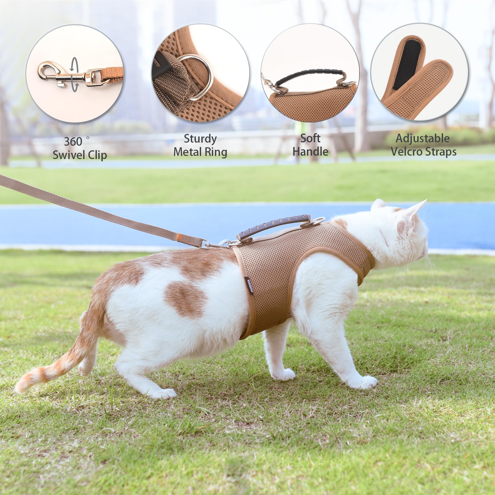 Kitty Harness And Leash For Walking Escape Proof Breathable Mesh Fabric, Solid Brown, Small, Adjustable Cat Walking Jackets With