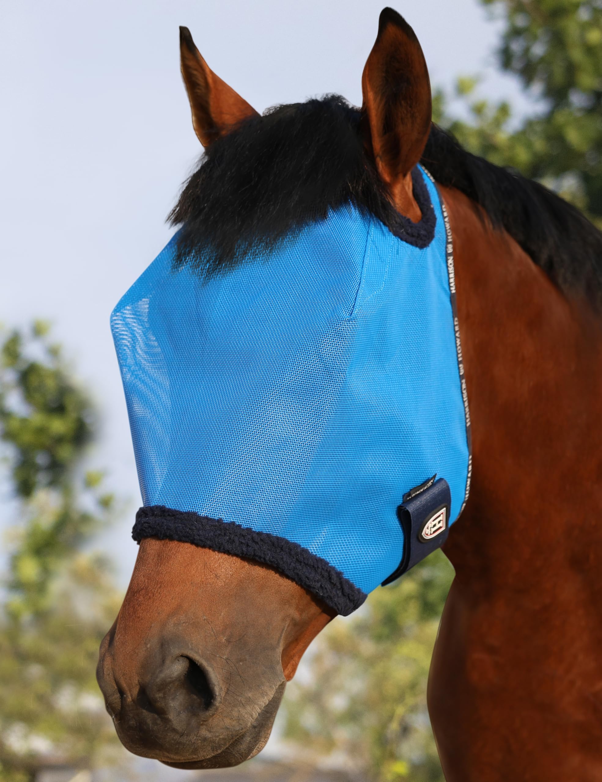 Harrison Howard All Round Mesh Horse Fly Mask UV Protective with Fleece Padded Edging Sky Blue L