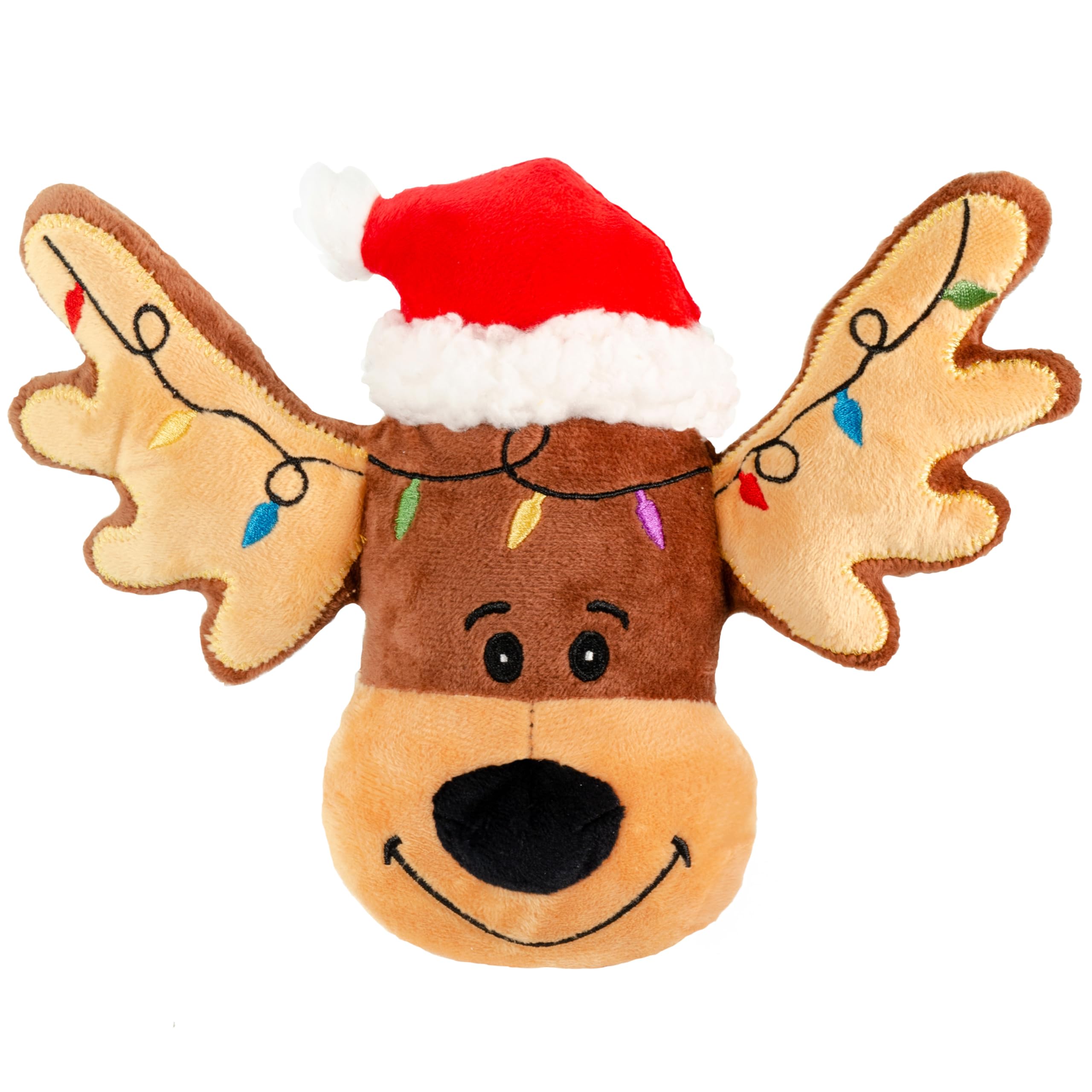 Giftable World Holiday Plush Pet Toy Fun For Christmas Designs With Squeaker Dog Chew Toy (7' Reindeer & Santa Cookie)