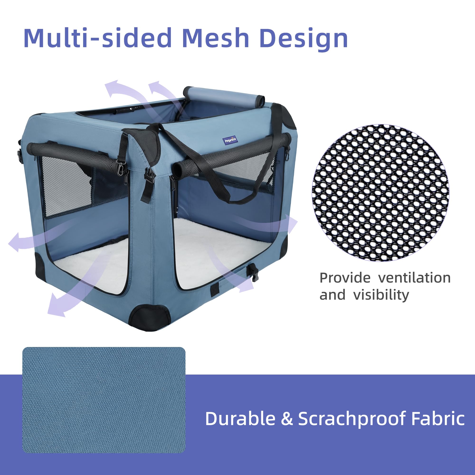 Petprsco Soft Collapsible Dog Crate, 40 Inch Portable Dog Crates For Large Dogs, Xl Dog Crate For Travel, 3 Door Foldable Pet Ke