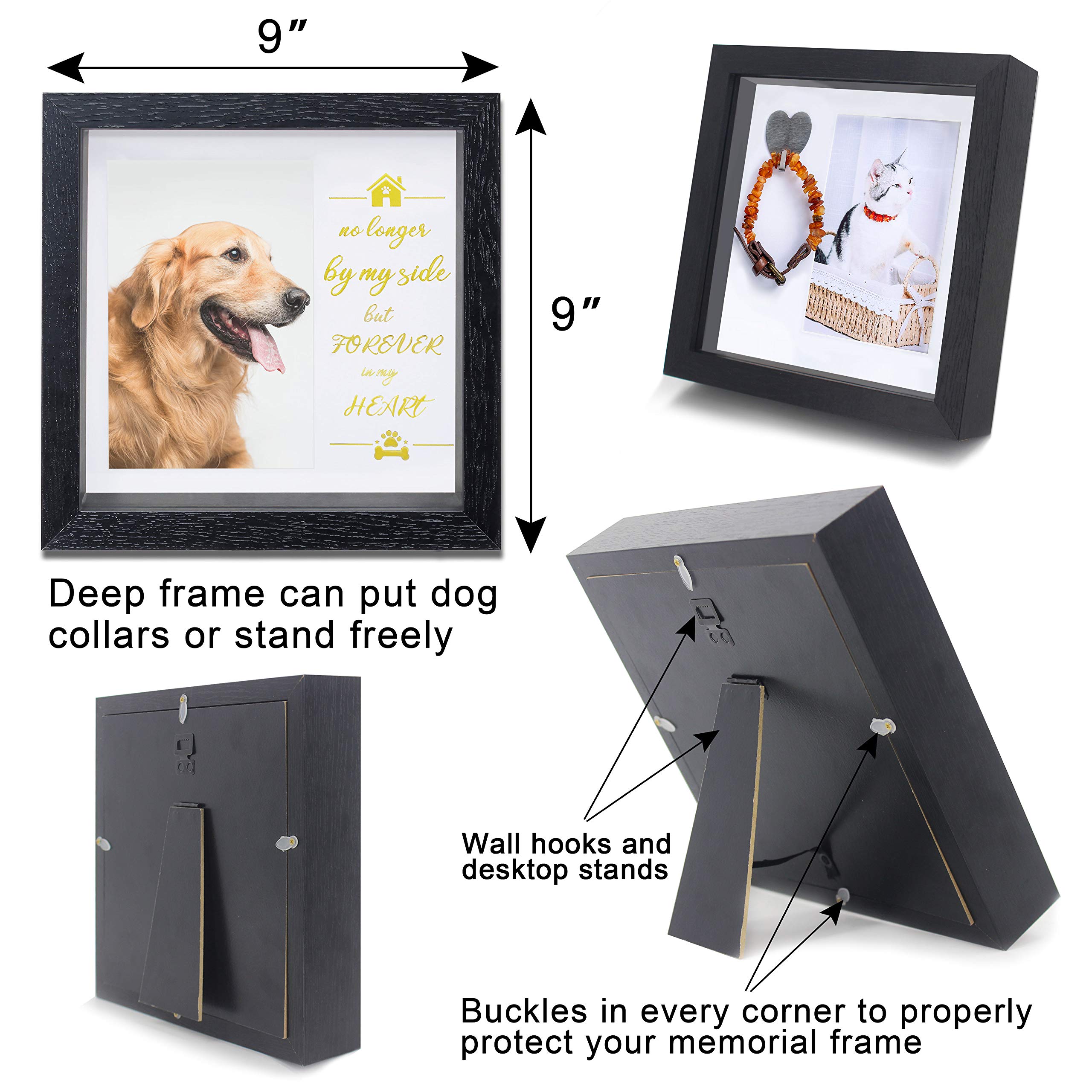 KCRasan Pet Picture Frame - 9 Inch Black Memorial Frame for Dogs & Cats - Keepsake Tribute and Sympathy Gift