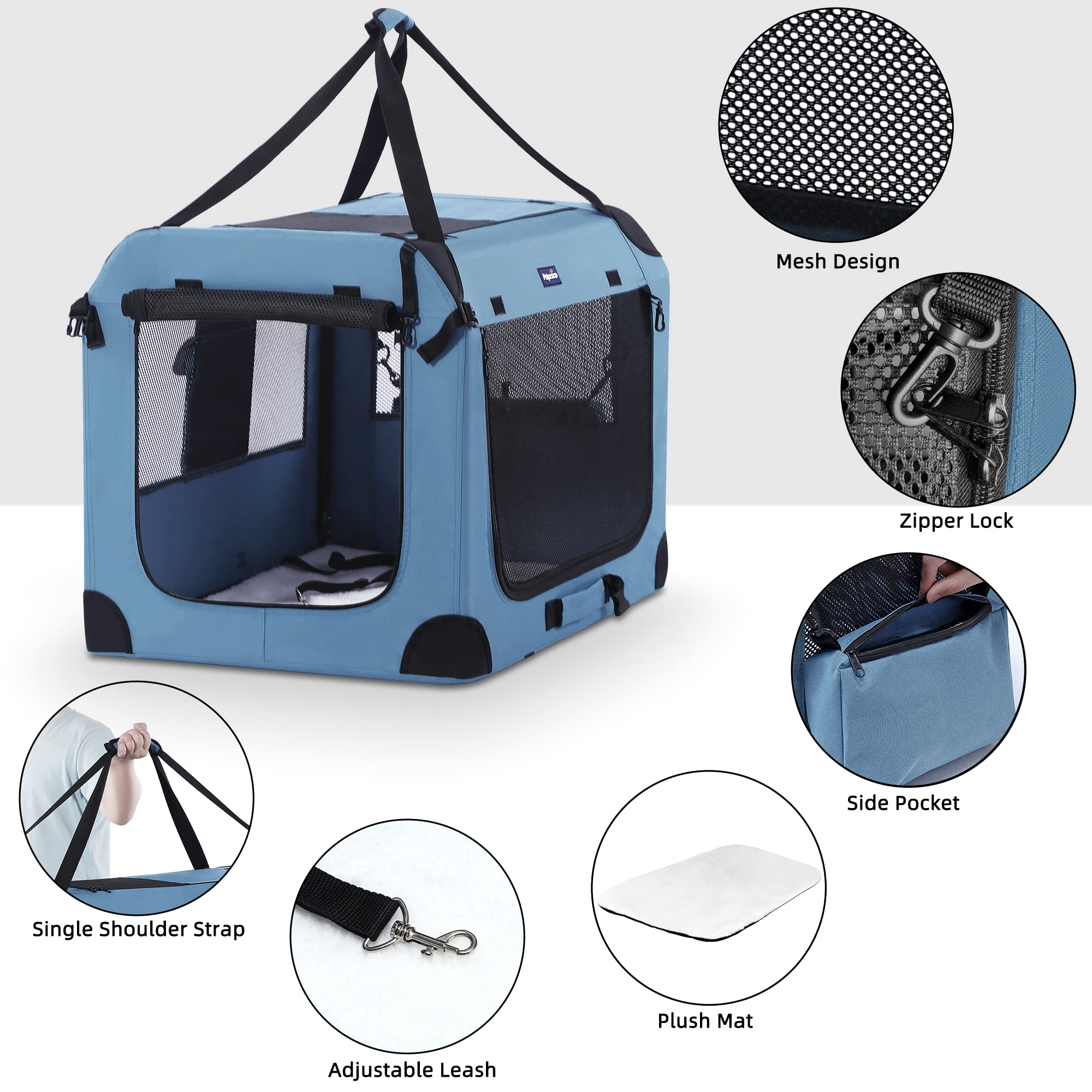 Petprsco Soft Collapsible Dog Crate, 40 Inch Portable Dog Crates For Large Dogs, Xl Dog Crate For Travel, 3 Door Foldable Pet Ke