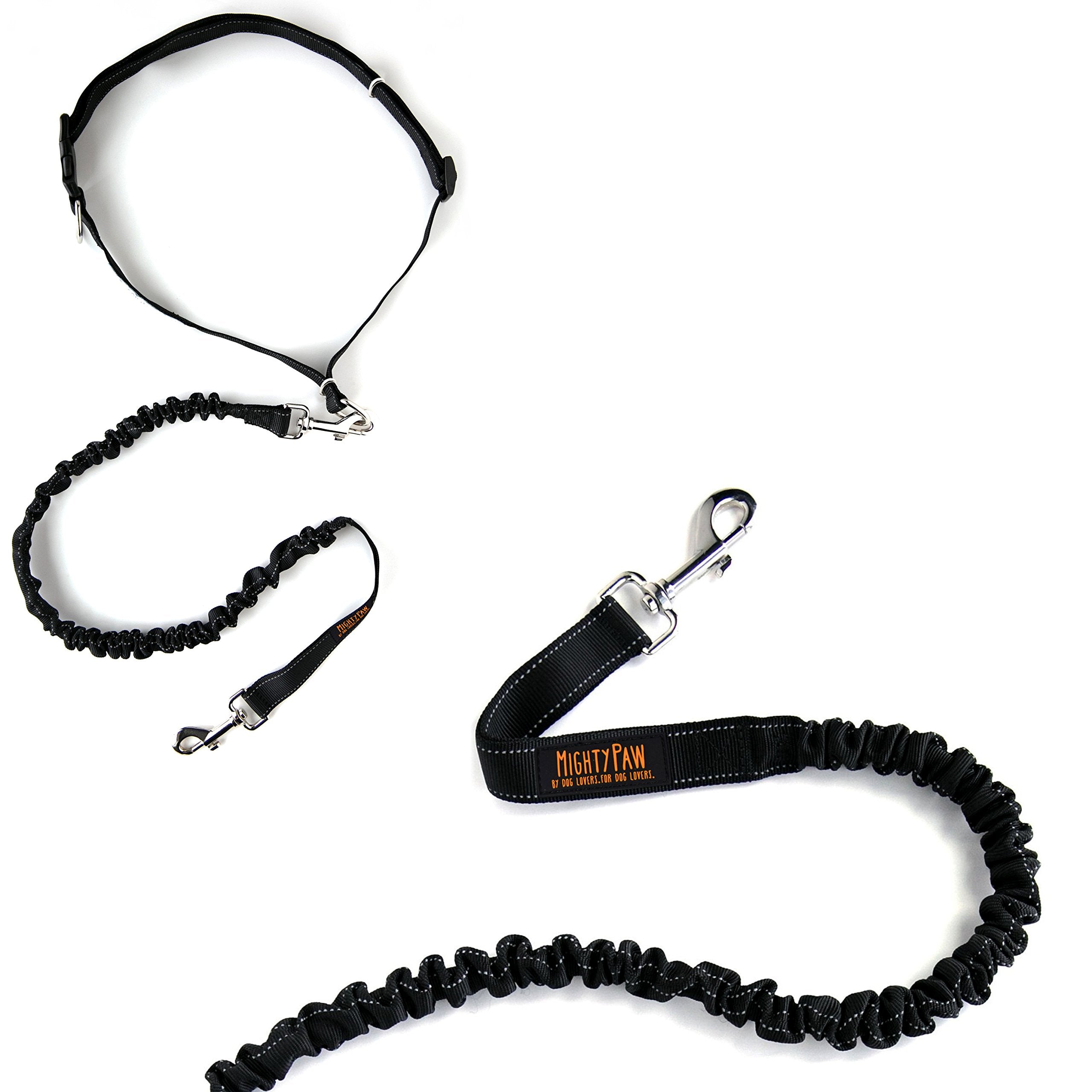 Mighty Paw Hands Free Dog Leash - Adjustable Hip Belt - Reflective Bungee System - Ideal For Training - Walking - Jogging - Hiki