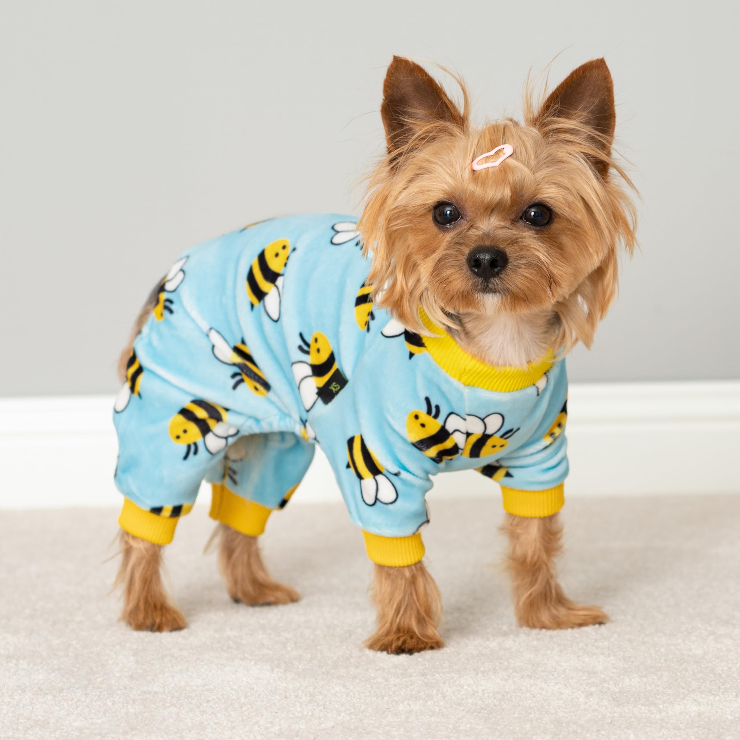 Fitwarm Funny Bee Fleece Dog Pajamas, Warm Winter Dog Clothes For Small Dogs Boy Girl, Cozy Pet Onesie With Feet, Light Blue, Xx