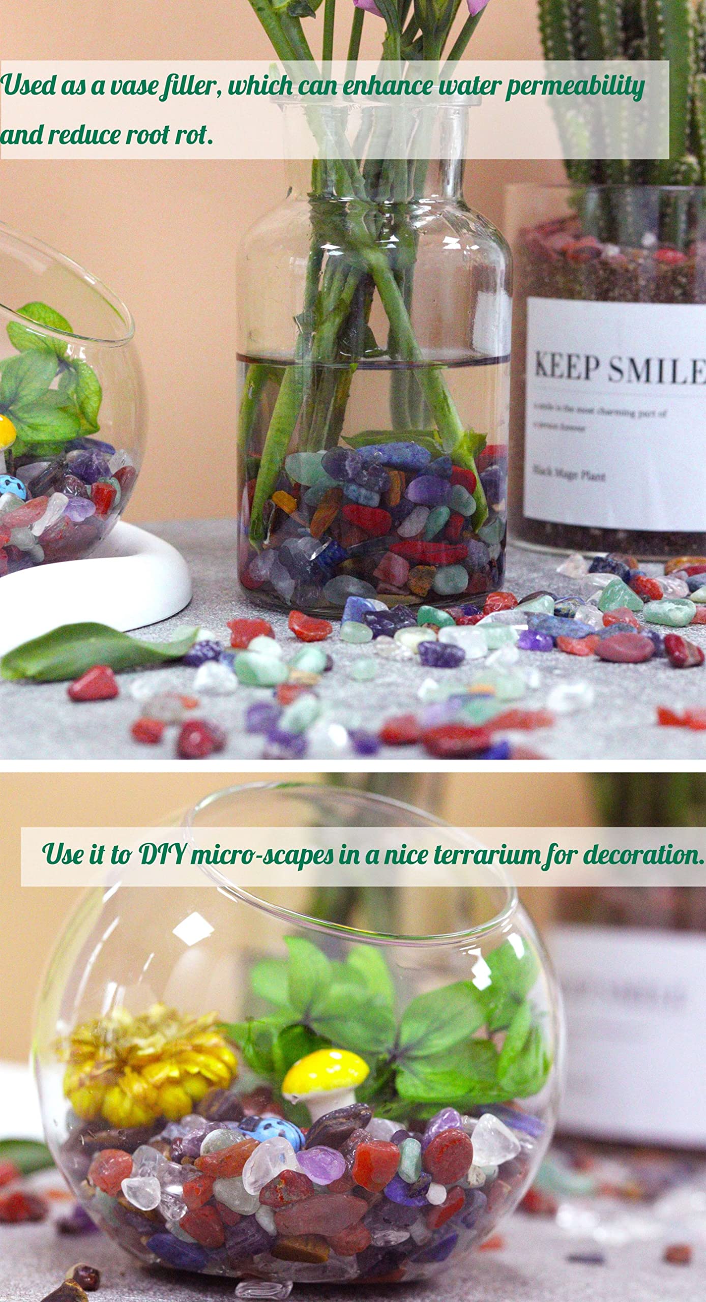 YATOJUZI 7 Chakra Aquarium Gravel - Natural Tumbled Healing Crystal Chips, Mix-Color, 0.44lb for Fish Tanks, Planters, and Decor