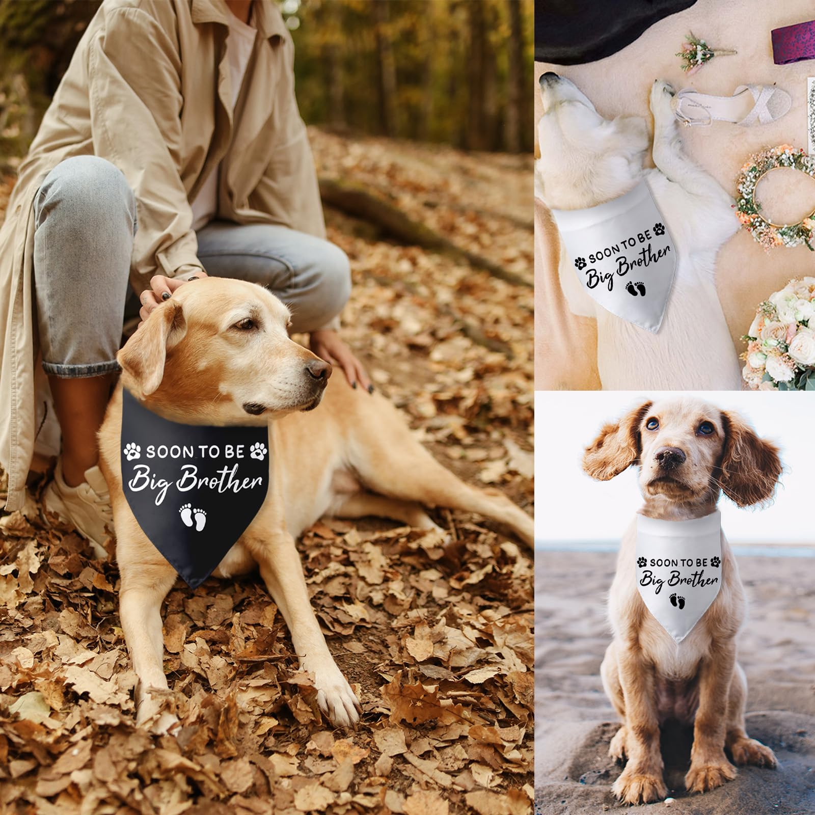 2 Packs Soon To Be Big Brother Triangle Scarf - Gender Reveal Dog Bandana Accessories For Large, Medium & Small Dogs