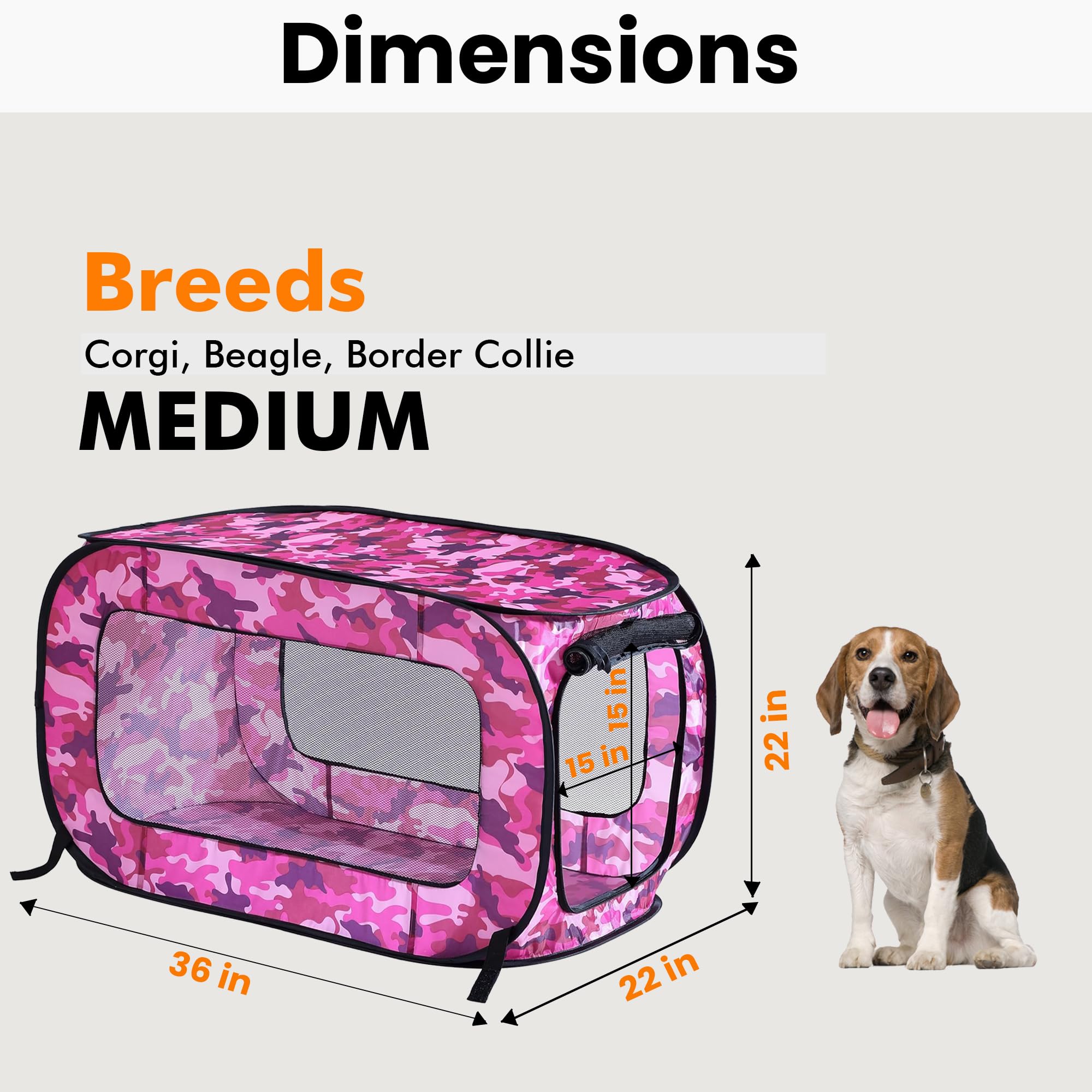 Beatrice Home Fashions Portable Collapsible Dog Cat Crate 36" L x 22" W x 22" H Camo Pink Model PRTPPK36CMPK