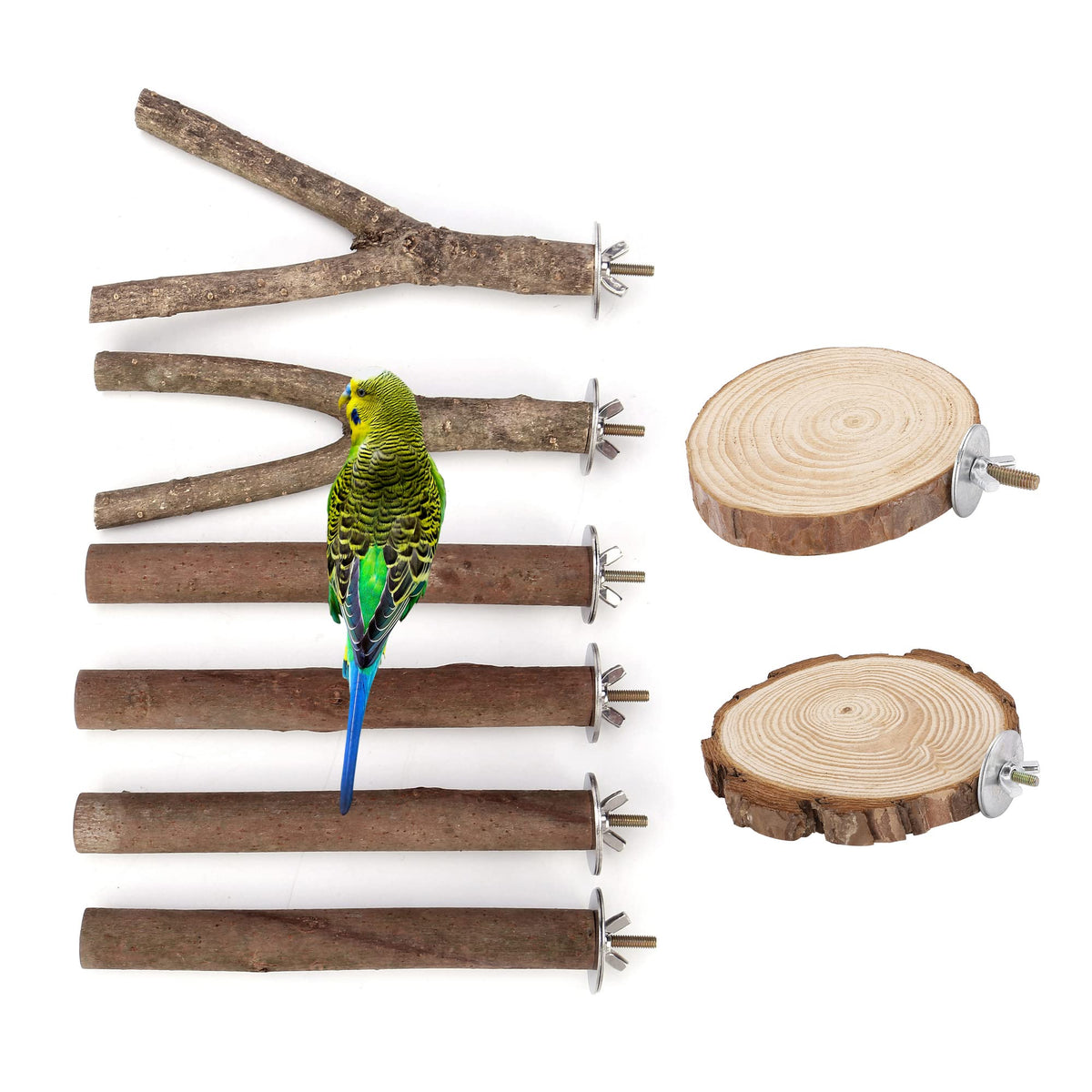 Mogoko 8 Pcs Natural Wood Bird Perch Birdcage Stand Wooden Parrot Perch Stand Perch Platform Cage Accessories For Parrotlets Budgies Cockatiels Parakeets Lovebirds