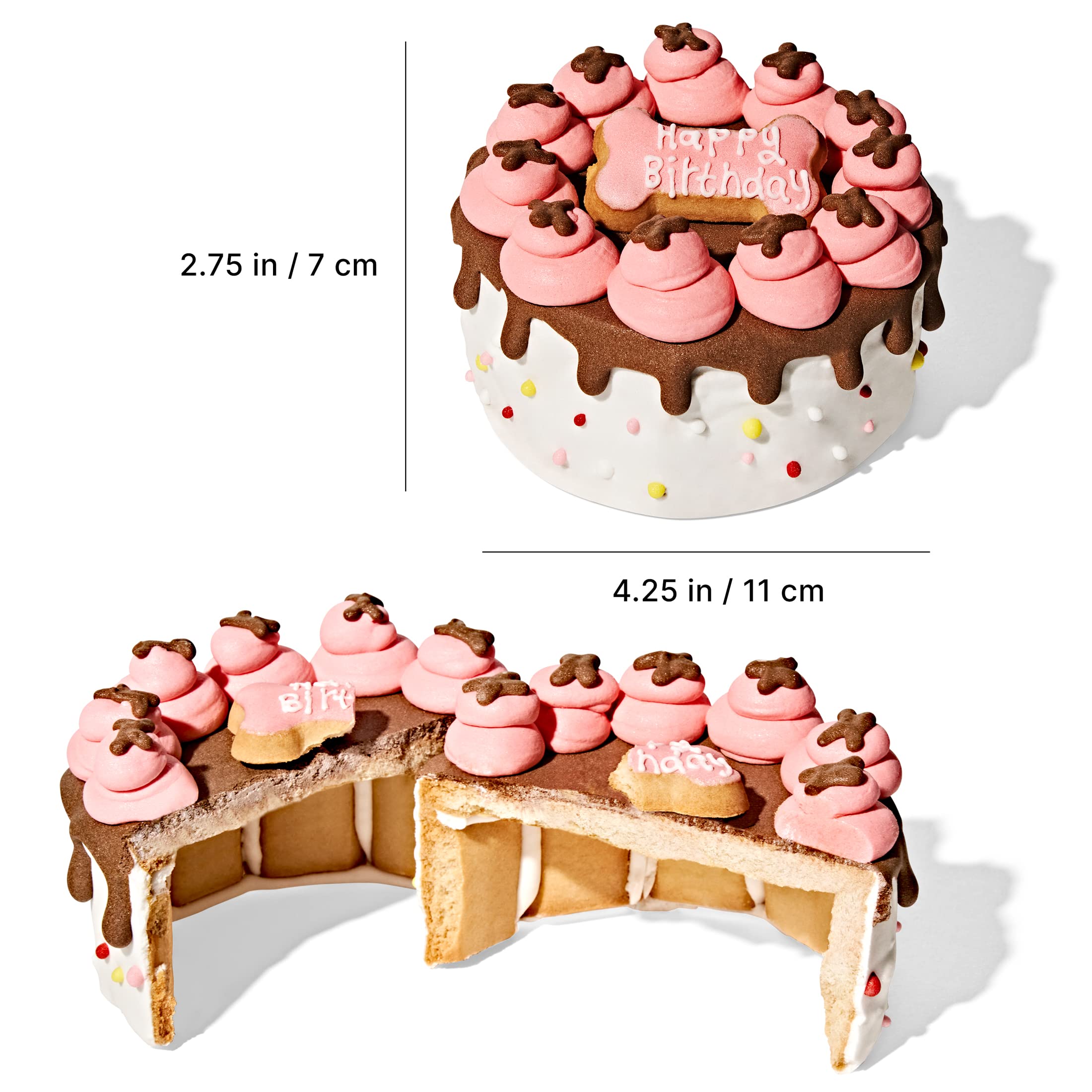 Thoughtfully Pets, Pink Dog Happy Birthday Mini Cookie Cake, Pink, Peanut Butter Flavored, Hand Decorated Hollow Biscuit Cake fo