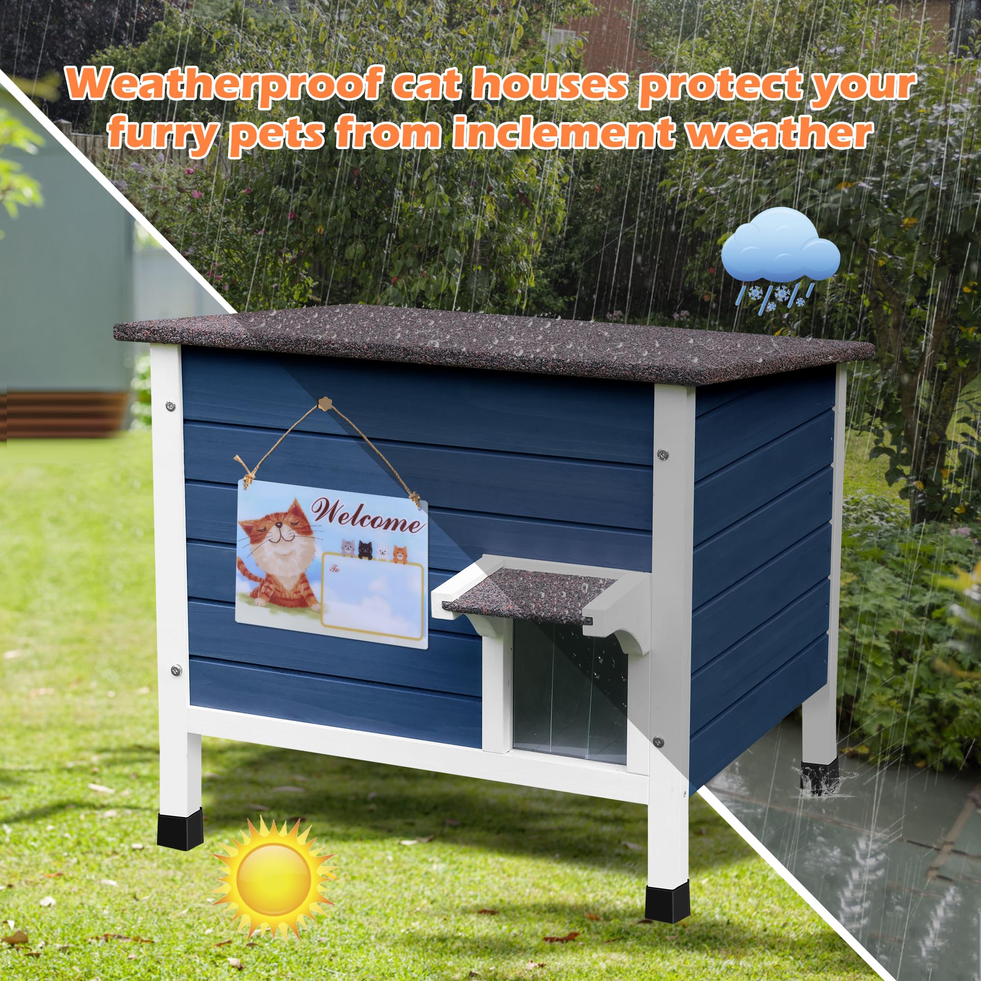 Deblue Weatherproof Outdoor Cat House, Warm Feral Cat House With All-Round Foam Layers, Insulated Cat House For Outdoor Cats In