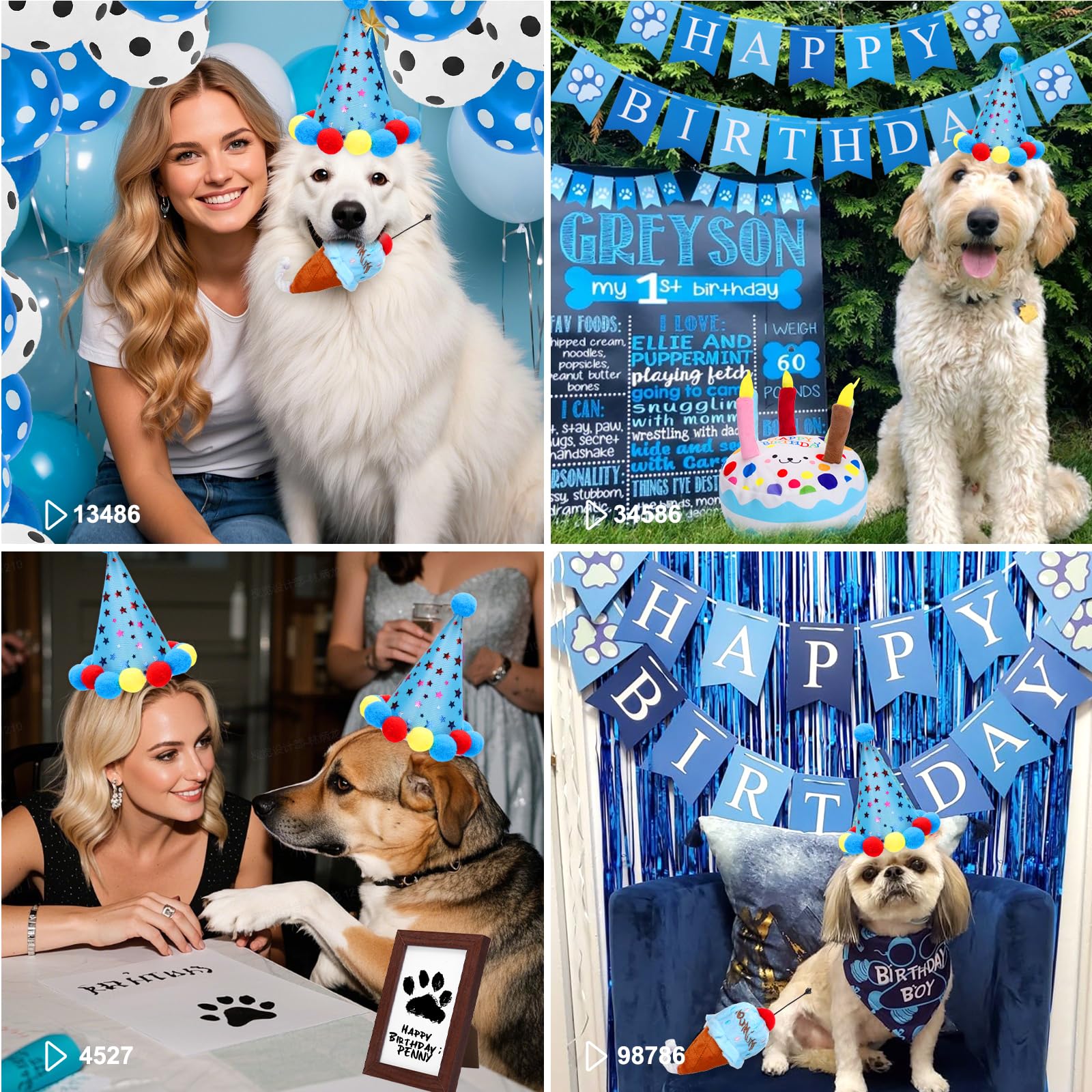 Baborui Dog Birthday Party Decorations Set - All-In-One Dog Birthday Party Supplies With Paw Print Kits, Squeaky Plush Toys, Bal