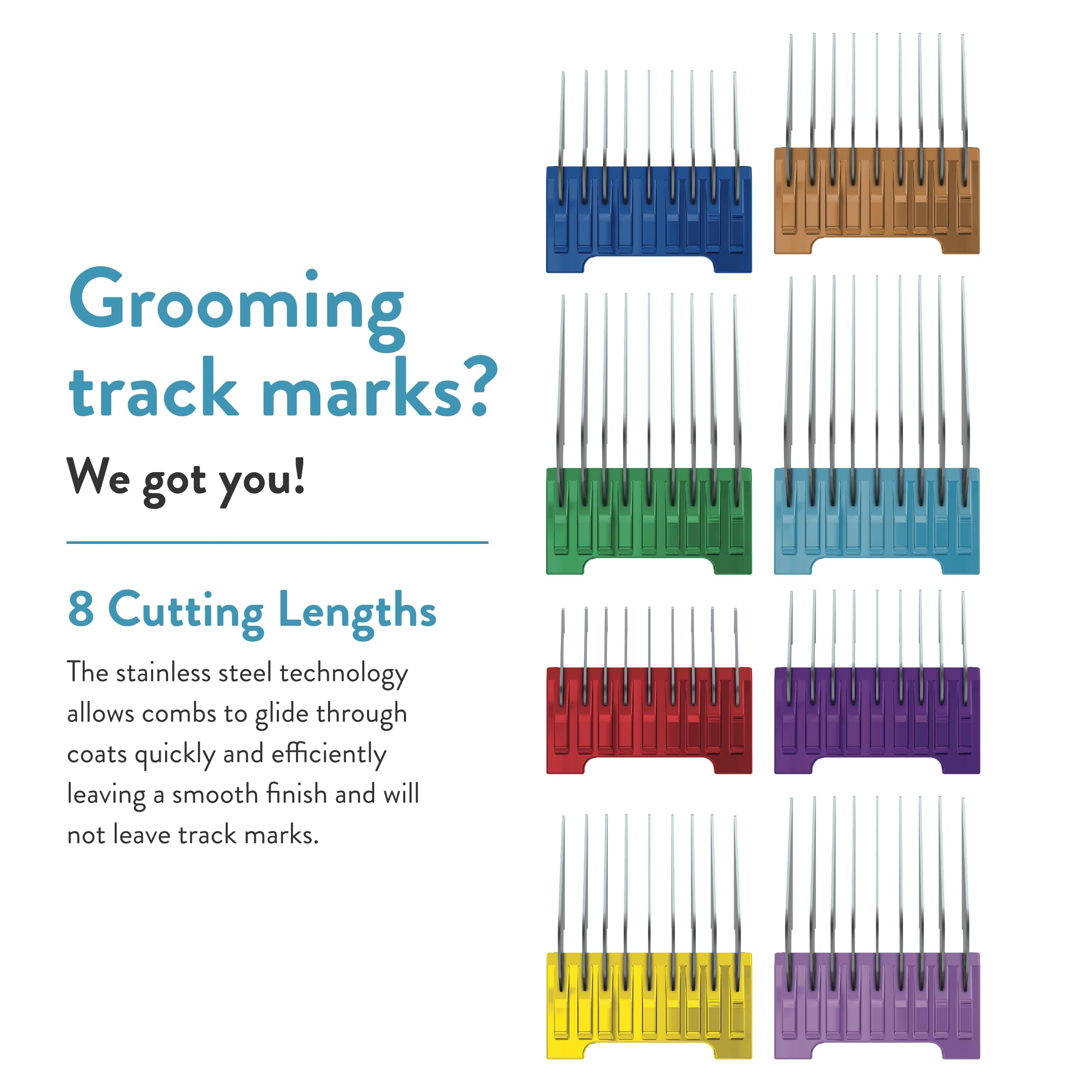 Wahl Professional Animal Stainless Steel Attachment Guide Comb Set For Wahl'S Bravura, Arco, 5 Style Groom, Chromado, Creativa, Figura, And Motion Pet, Dog, Cat, And Horse Clippers