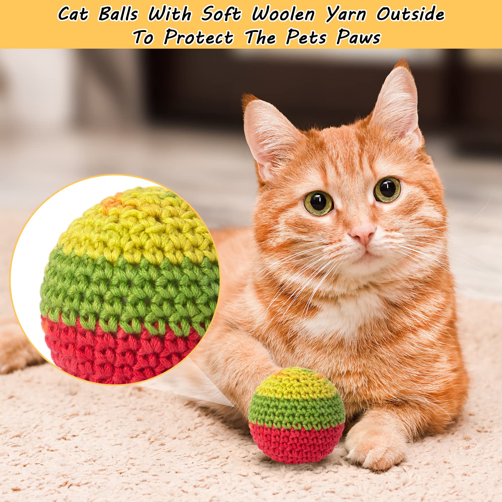 Retro Shaw Cat Toys Balls, Woolen Yarn Cat Ball Toy With Bell Inside, Cat Toys For Indoor Cats, Interactive Cat Chew Toys For Kitty Kitten, 6 Pack