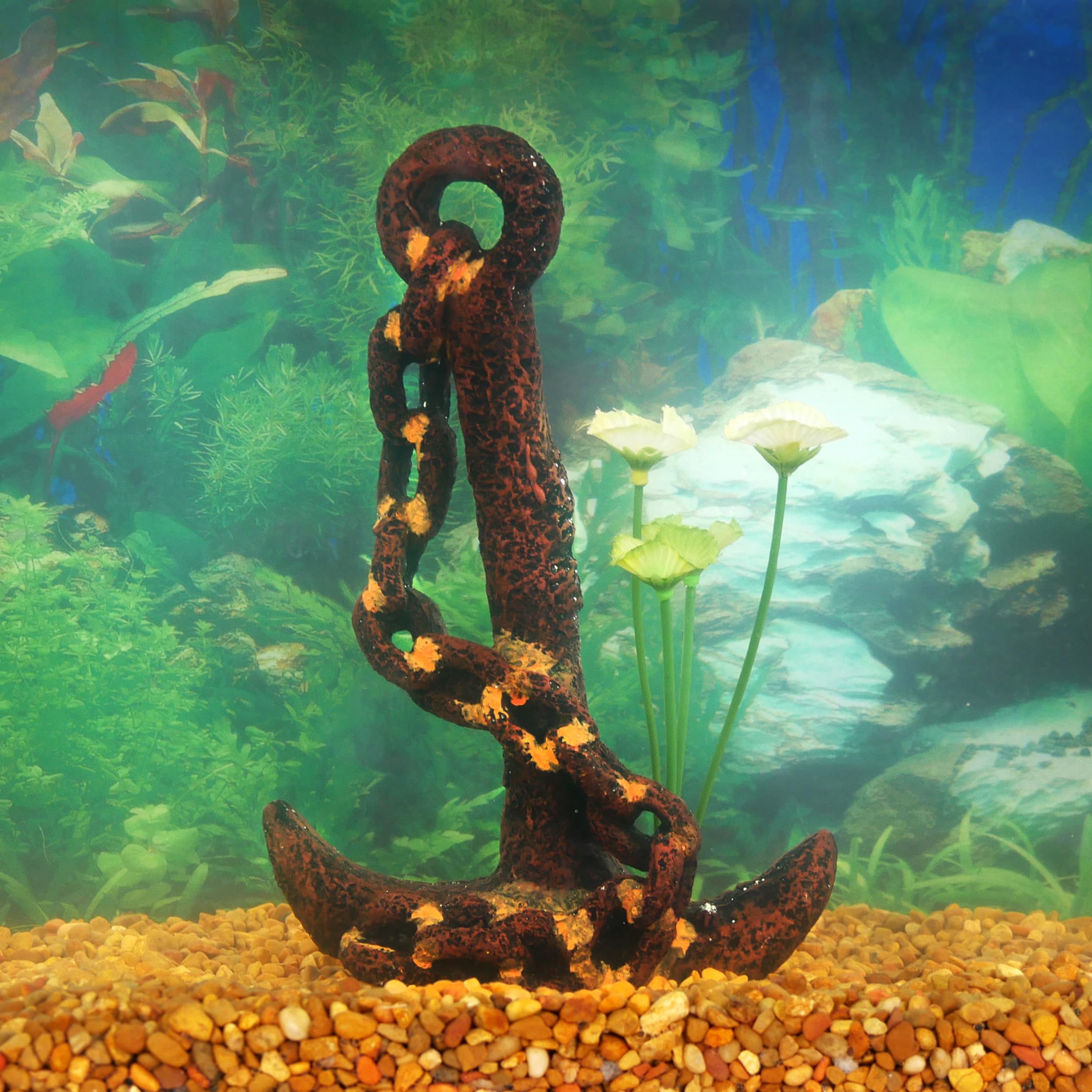 Penn-Plax Deco-Replica Anchor With Faux Silk Plant Aquarium Decoration, Medium (Rr801)