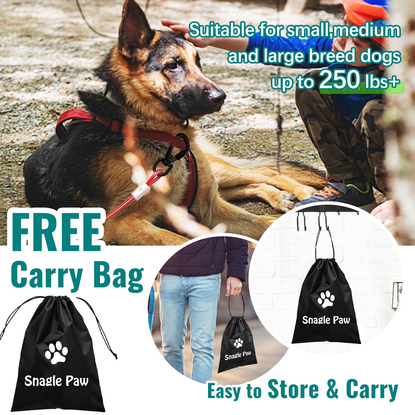 Dog Tie Out Cable Chew Proof 30Ft, Dog Lead Heavy Duty, Dog Leads For Yard 30Ft & Dog Runner Cable, Solid Large Dogs Tie Out Cable With Spring For Training Outside Yard & Camping