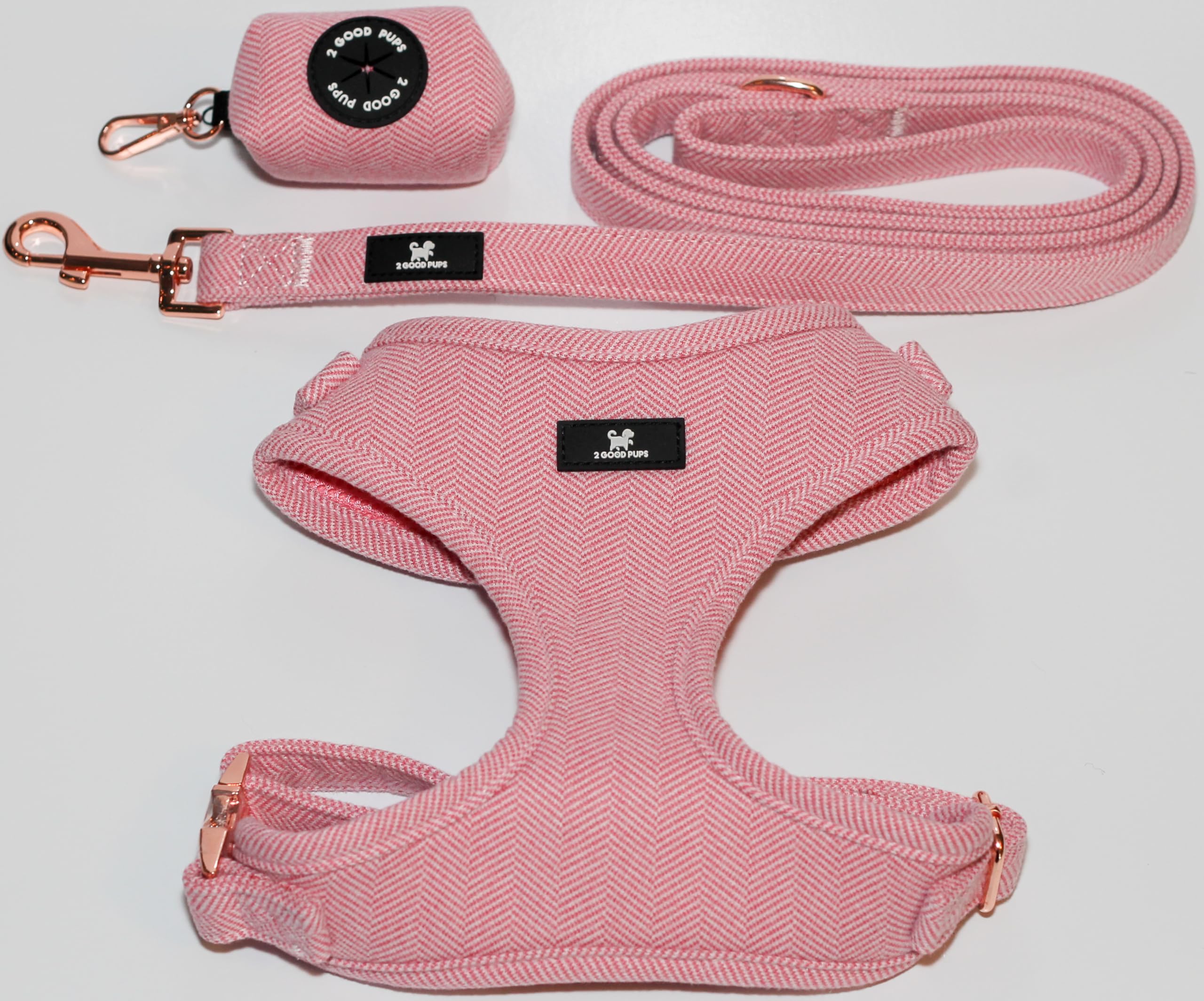 2Goodpups Pink Dog Harness Leash And Poop Bag Holder Set - Puppy Essentials Kit - Dog Harness No Pull - Dog Harness Medium Sized