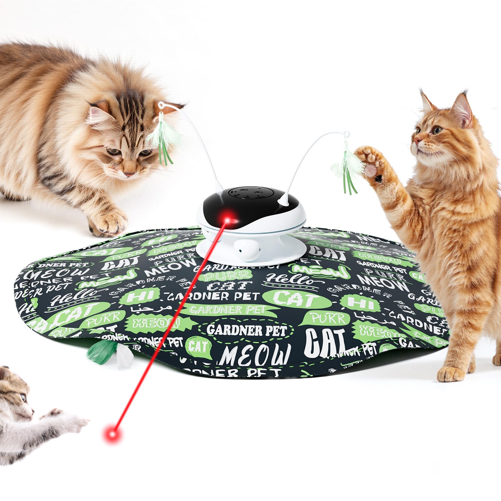 Gardner Pet Cat Laser Toys, Chargeable 5 In1 Hide And Seek Automatic Interactive Cat Toy, Moving Ambush Feather, Track Balls, In