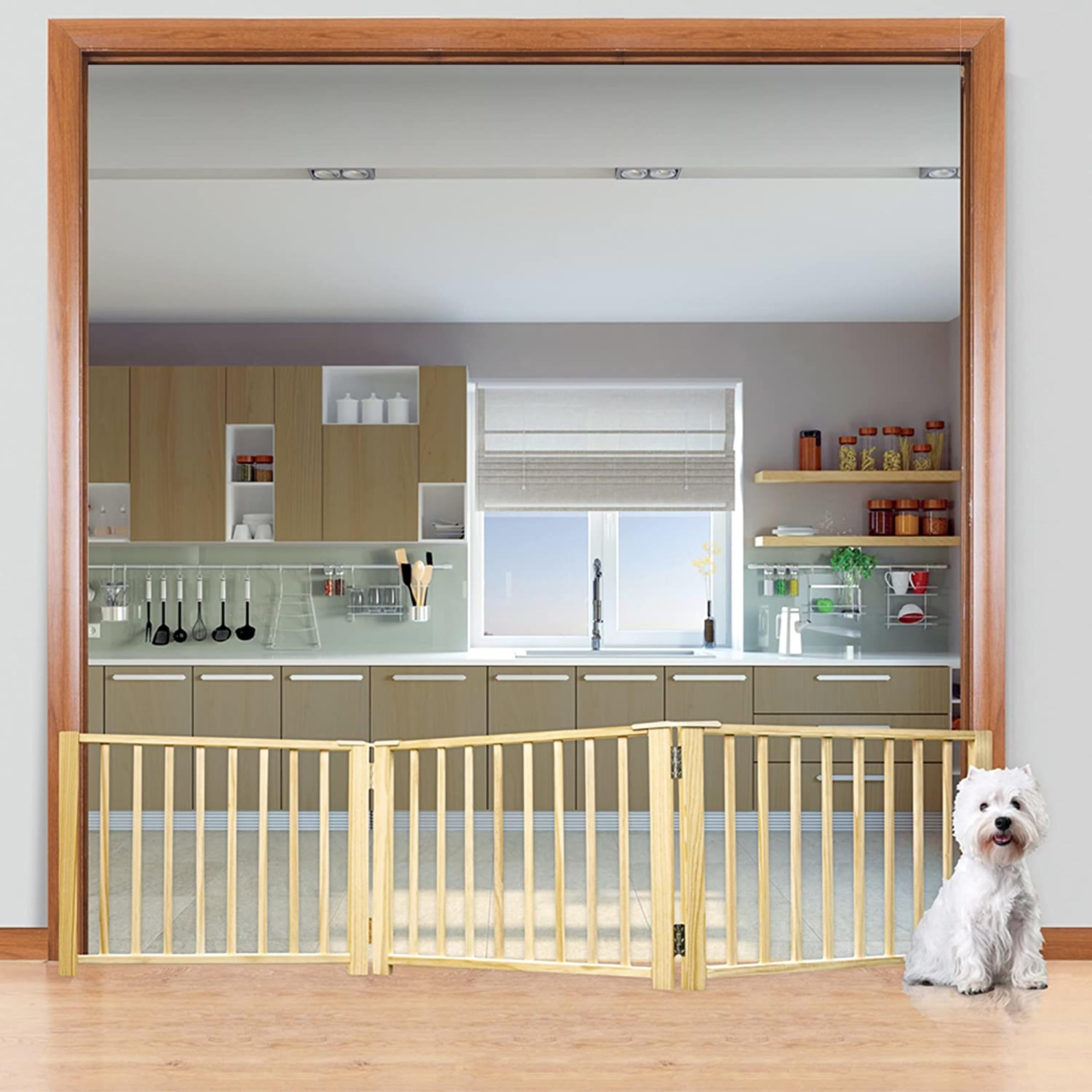 Four Paws Expandable Dog Gate, Wood Gate For Dogs, 3-Panel 24-68' W X 17' H