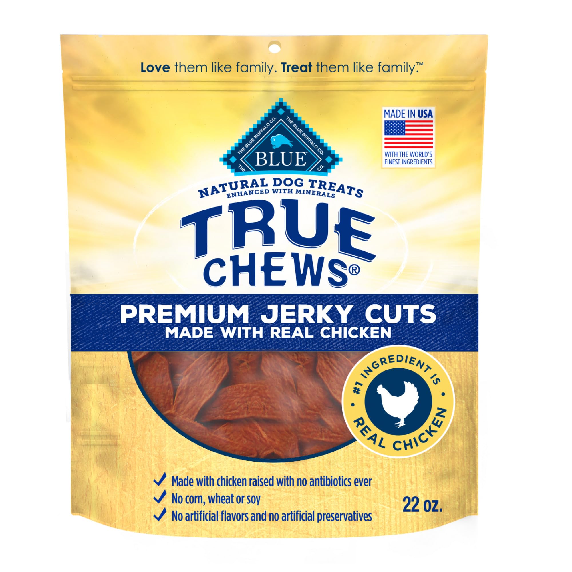 Blue Buffalo True Chews Premium Jerky Cuts Dog Treats with Natural Ingredients Chicken