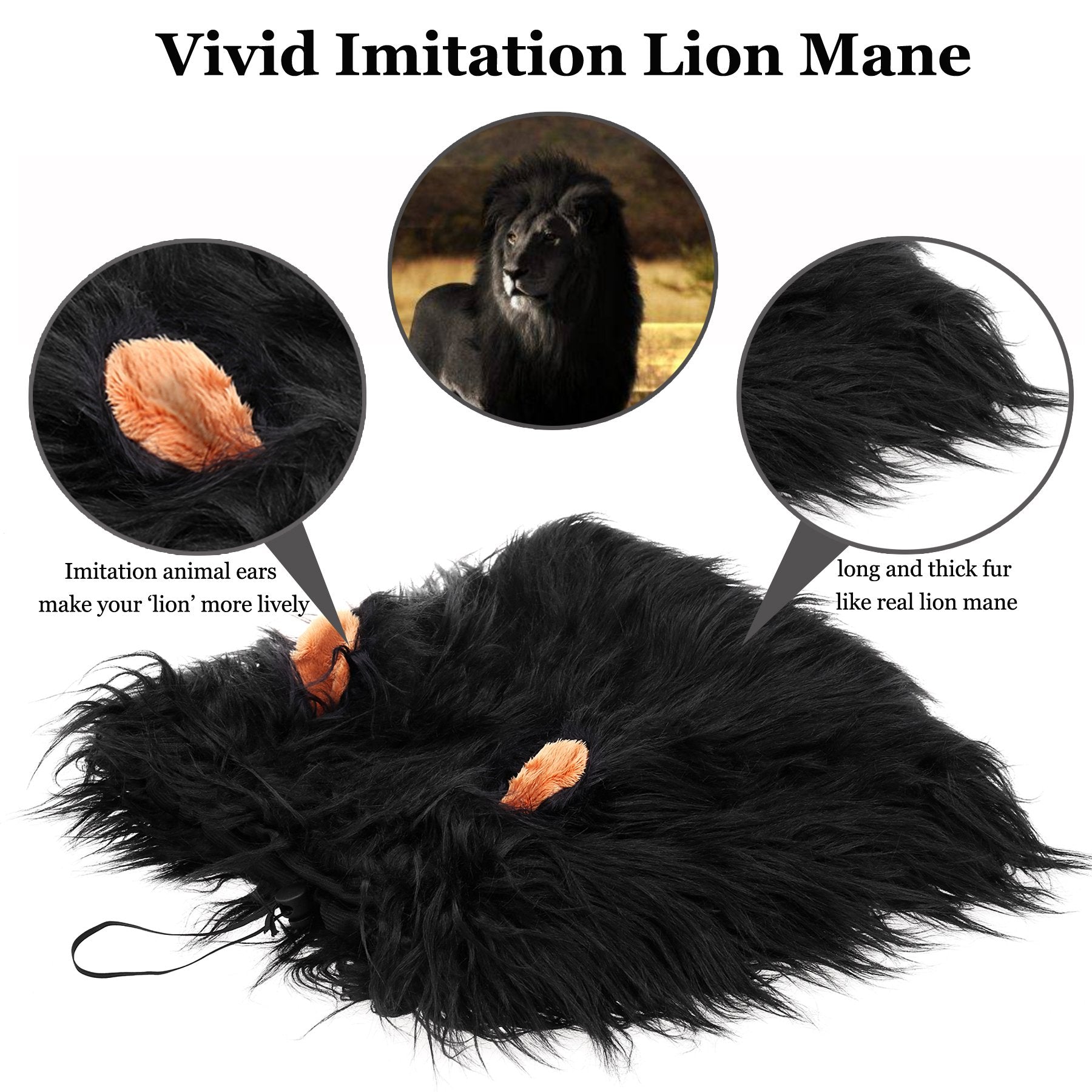 Onmygogo Lion Mane Wig For Dogs With Ears, Funny Pet Costumes For Halloween Christmas (Size M, Black)