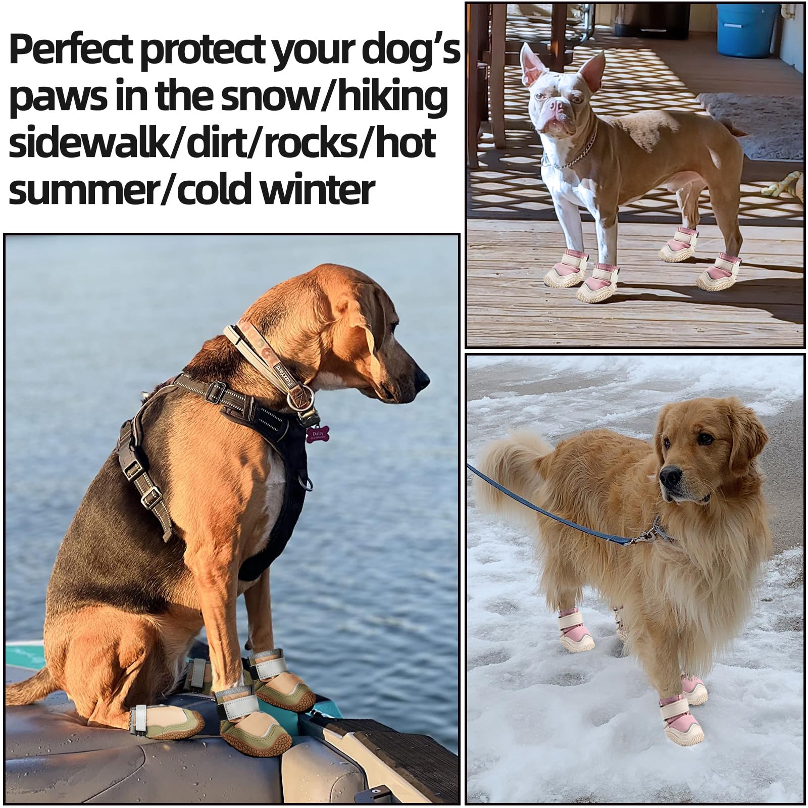 Hcpet Dog Boots for Large Dogs, Comfort Nylon Paw Protectors, Size 5, Brown, Ideal for Hot Pavement & Winter Snow, Model A1085-BR-5