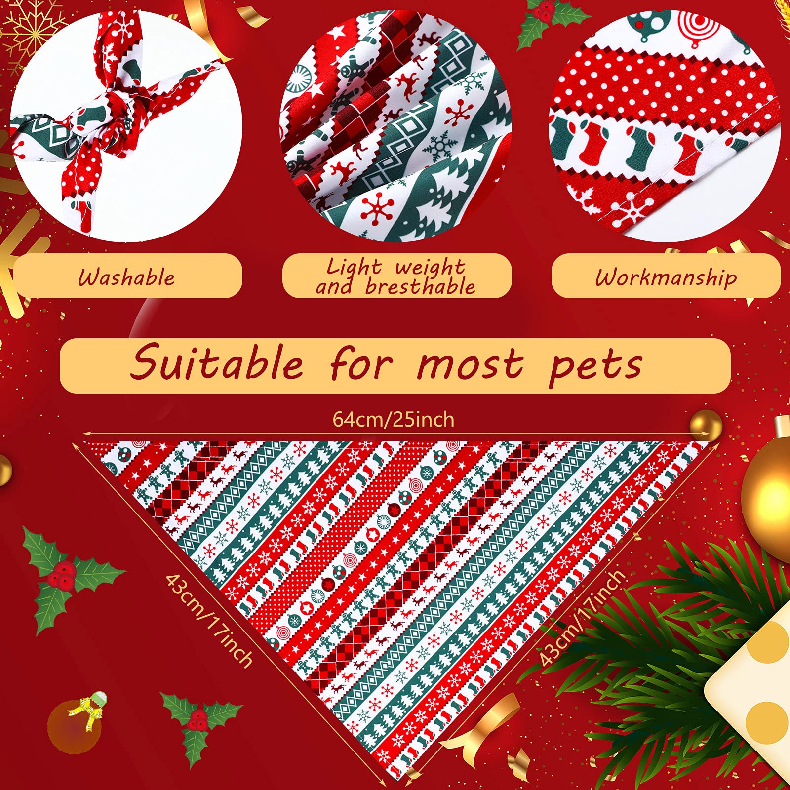 Weewooday 20 Pieces Christmas Dog Bandanas For Dogs Santa Claus Christmas Tree Triangle Pet Bib Adjustable Pet Bandana Soft Dogg