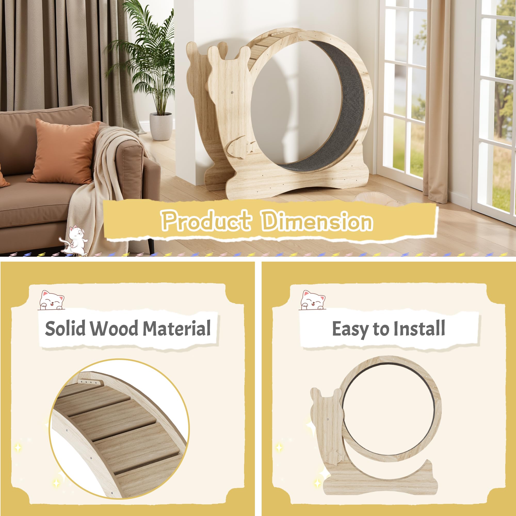 Warcat Cat Exercise Wheel, Large Cat Exercise Running Wheel With Locking Mechanism/Silent Wheel/Carpeted Runway,Cat Treadmill Fo