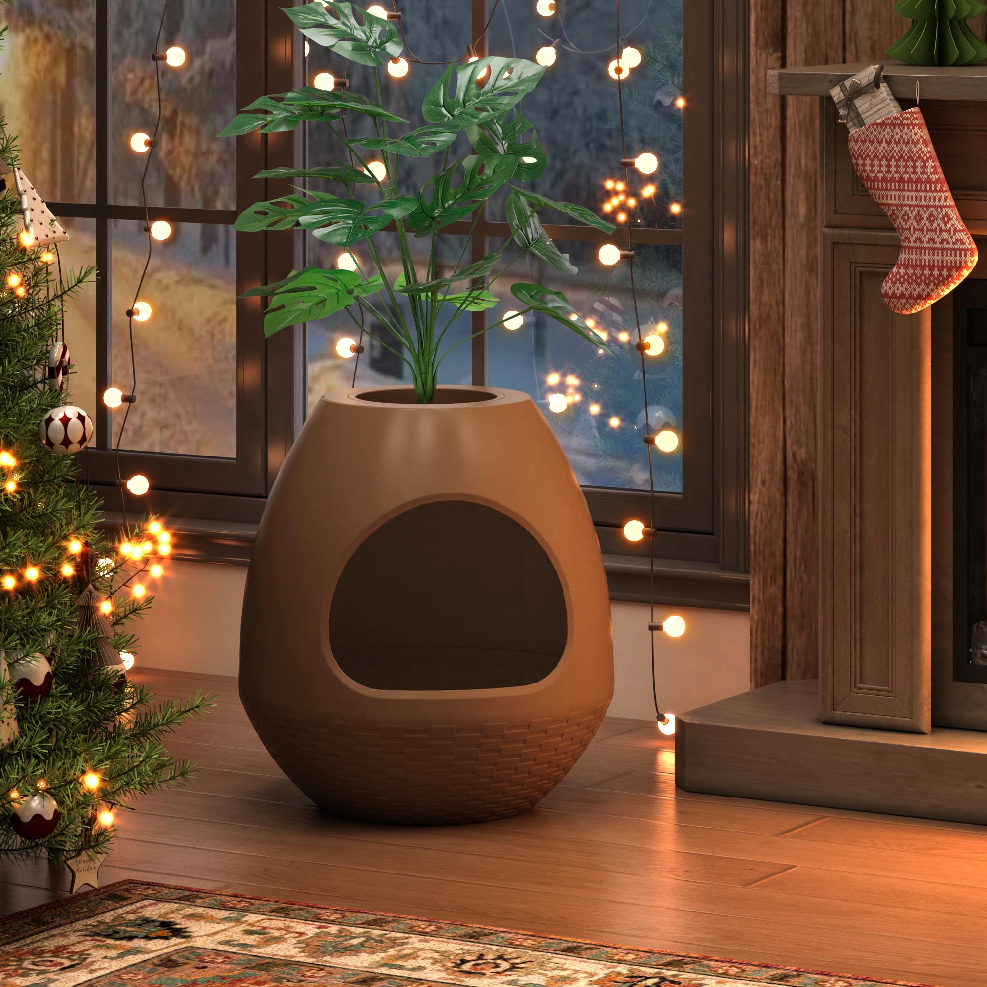 Eggloa6 Plant Litter Box, Hidden Cat Litter Box With Artificial Plants, Diy Litter Box Furniture (Coffee)