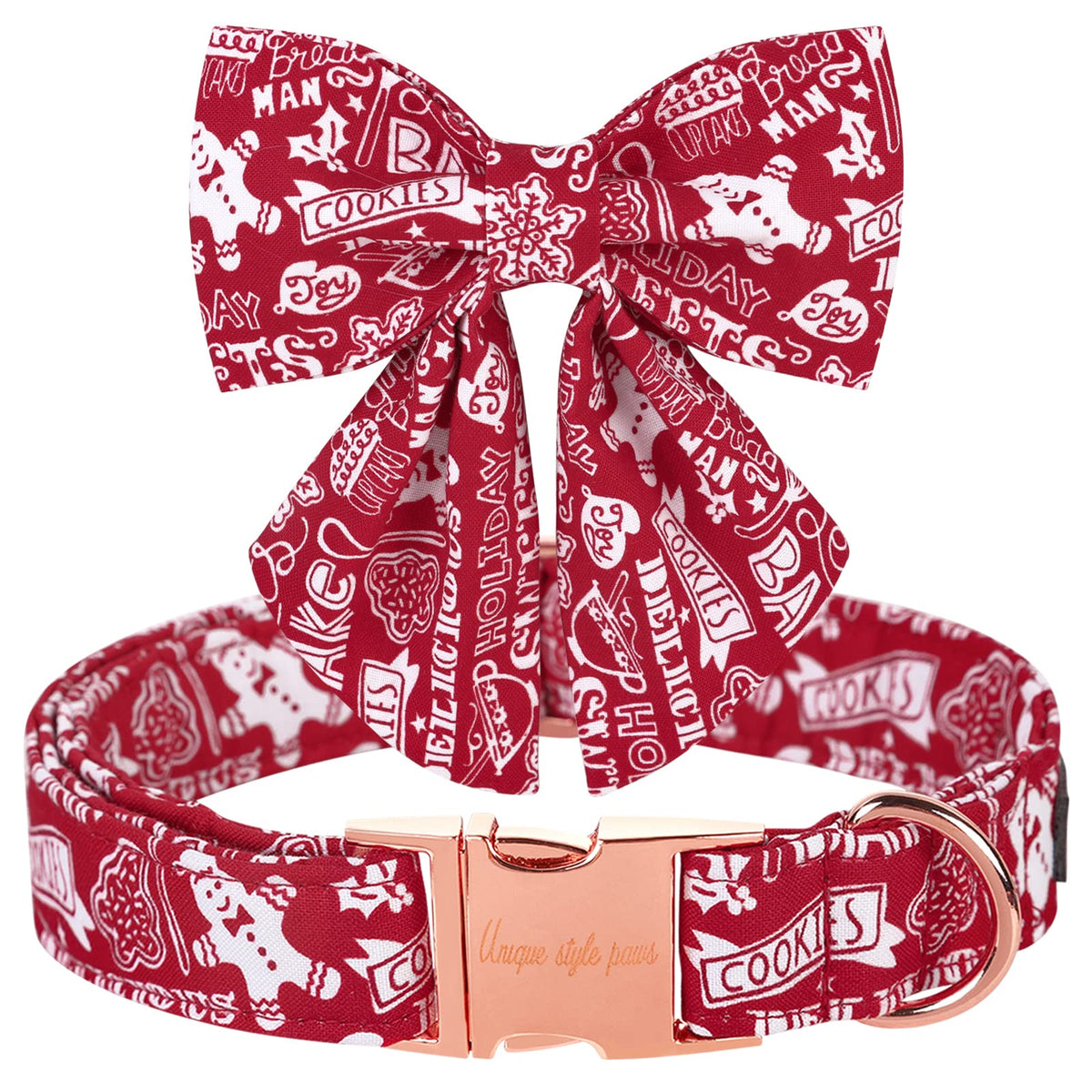 Unique Style Paws Christmas Dog Collar With Bow Tie Gingerbread & Snowman Winter Puppy Collar For Small Medium Large Dogs-Xs