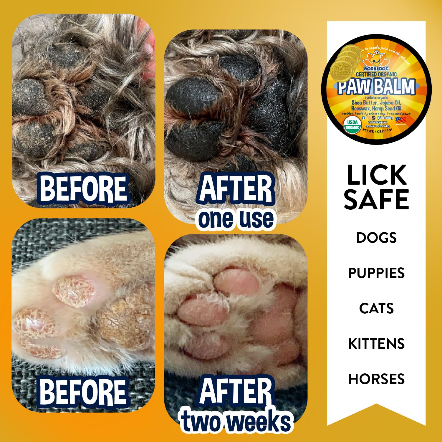 Bodhi Dog Paw Balm - Usda Certified Organic, Natural Healing & Soothing For Dry, Cracking, Rough Pet Paws- Protects, Restores, &