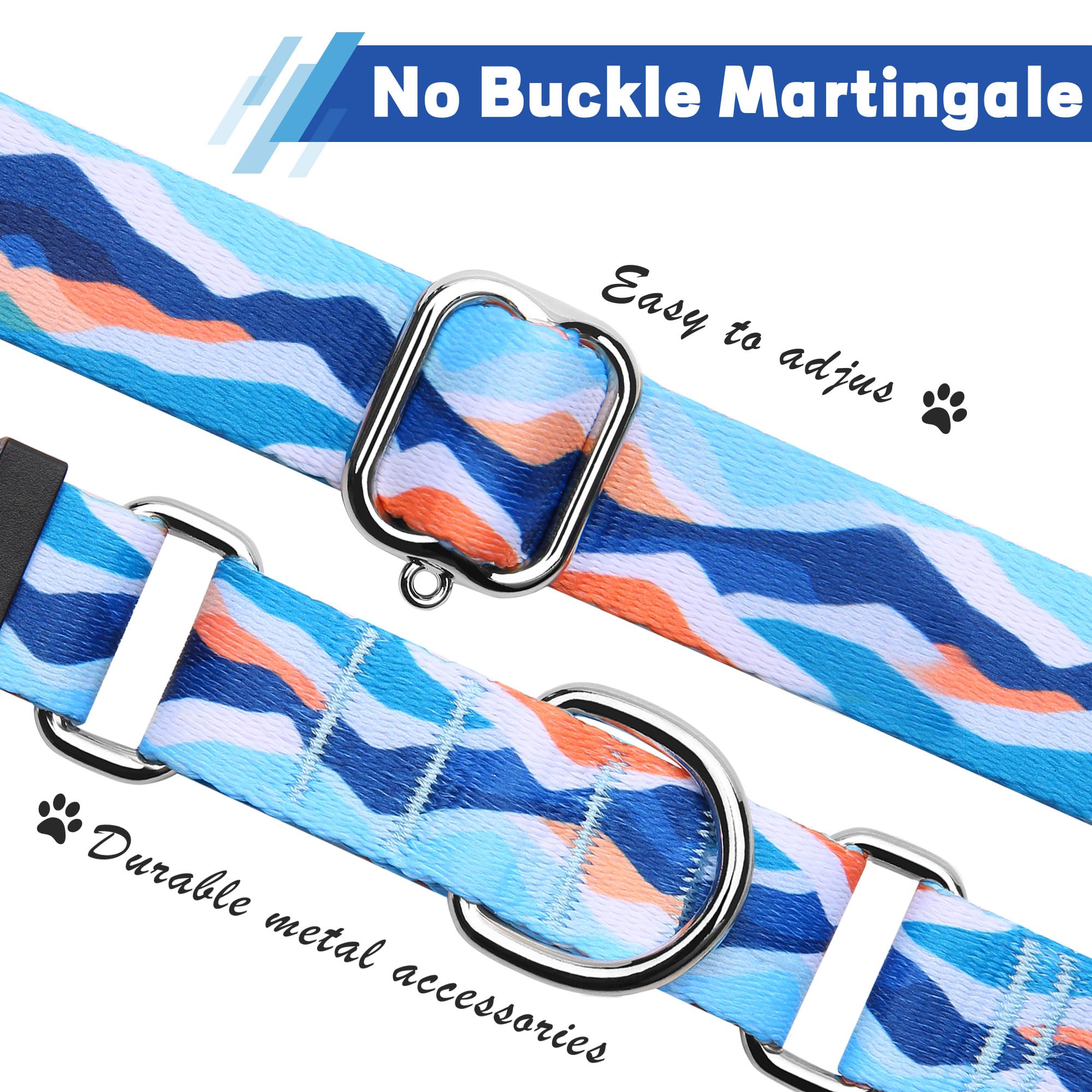 Hikiko Martingale Collar For Dogs With No Buckle Boy Male No Slip Dog Collars For Large Dogs,Blue Mountain,L