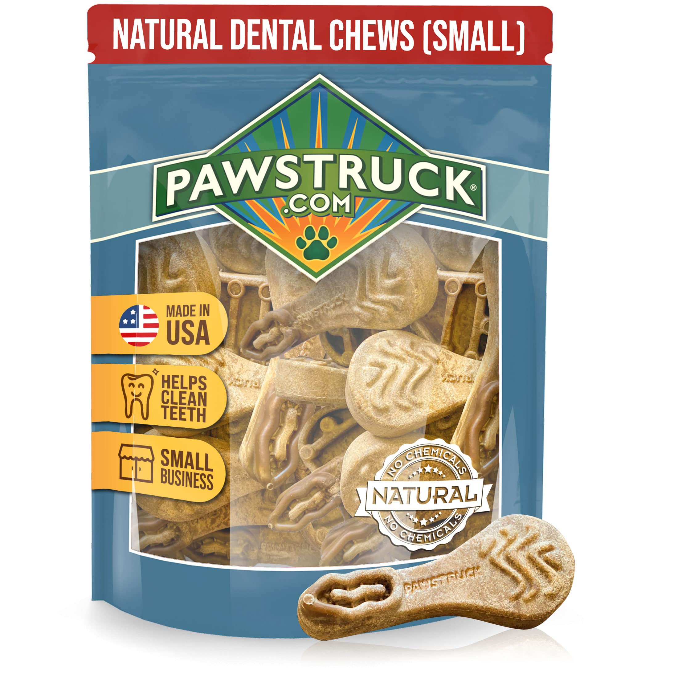 Pawstruck Natural Dental Chews for Small Medium Dogs & Puppies - Vet Recommended Brush Stick Treats Made in USA Breath Freshener