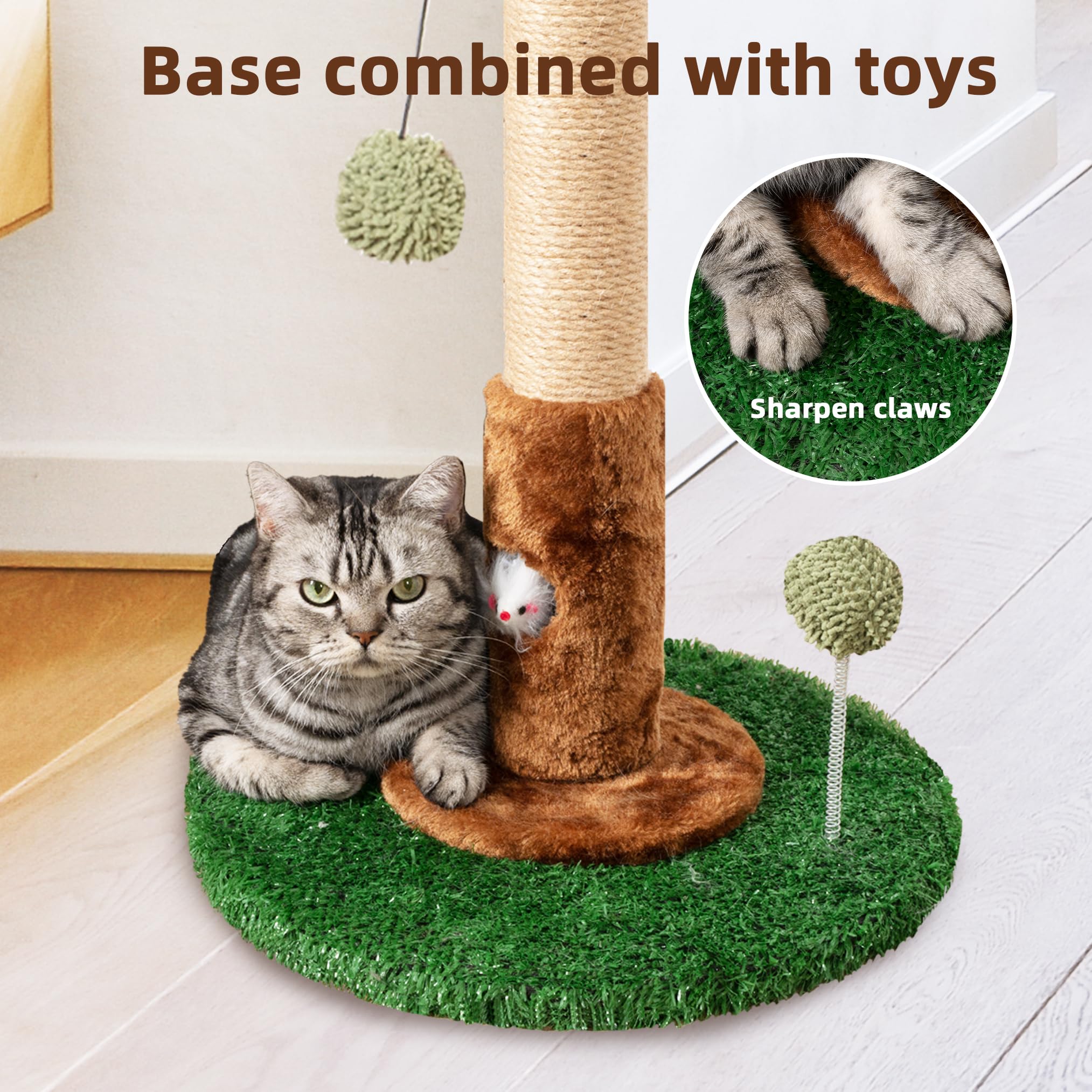 Meowoou Cat Scratching Post For Indoor Cats And Kitten, 35    Tall Monstera Cat Scratching Post With Sisal Hanging Interactive B