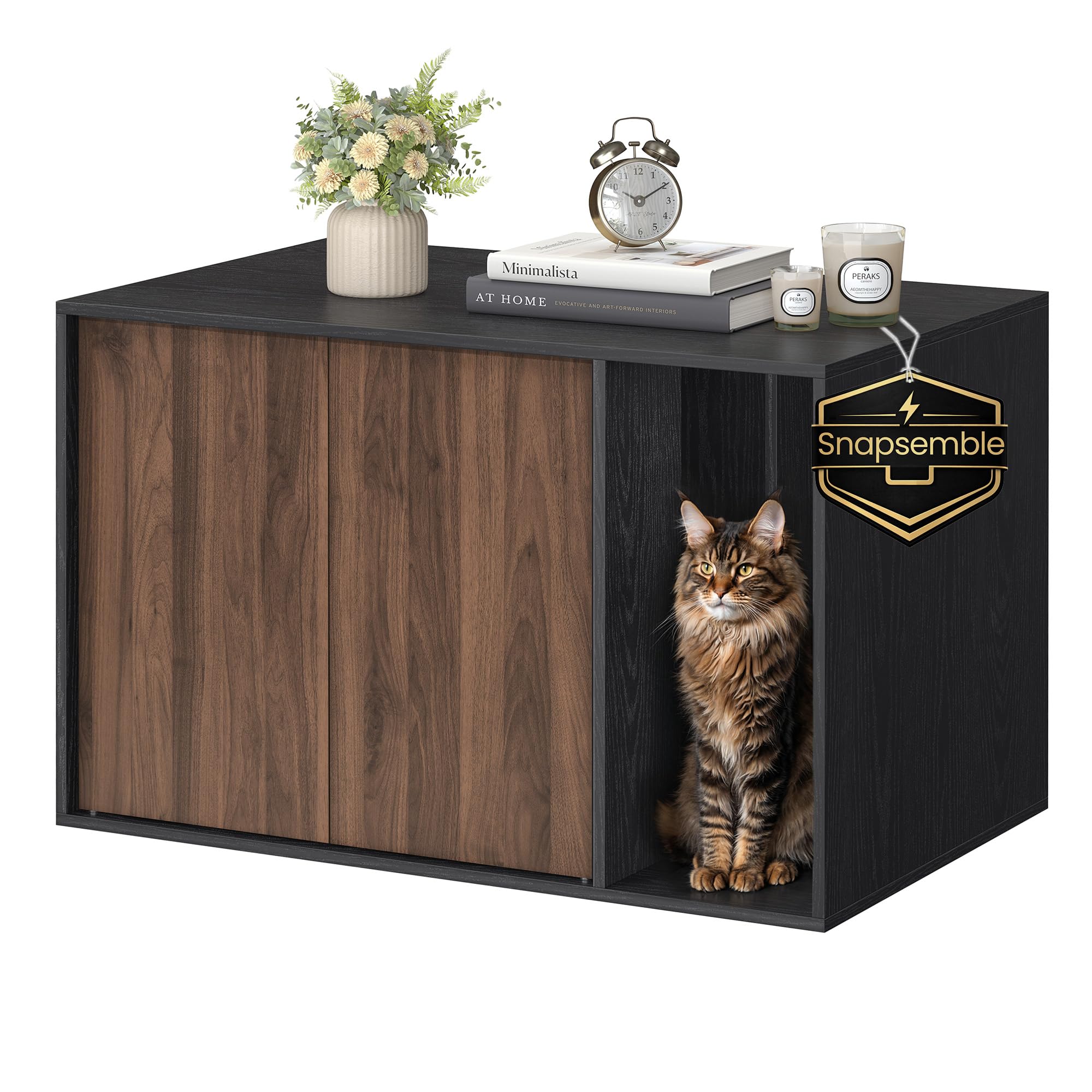 SONGMICS HOME Cat Litter Box Enclosure, Snapsemble Superfast Assembly, Litter Box Furniture for Large Cats, Display Side Table, 
